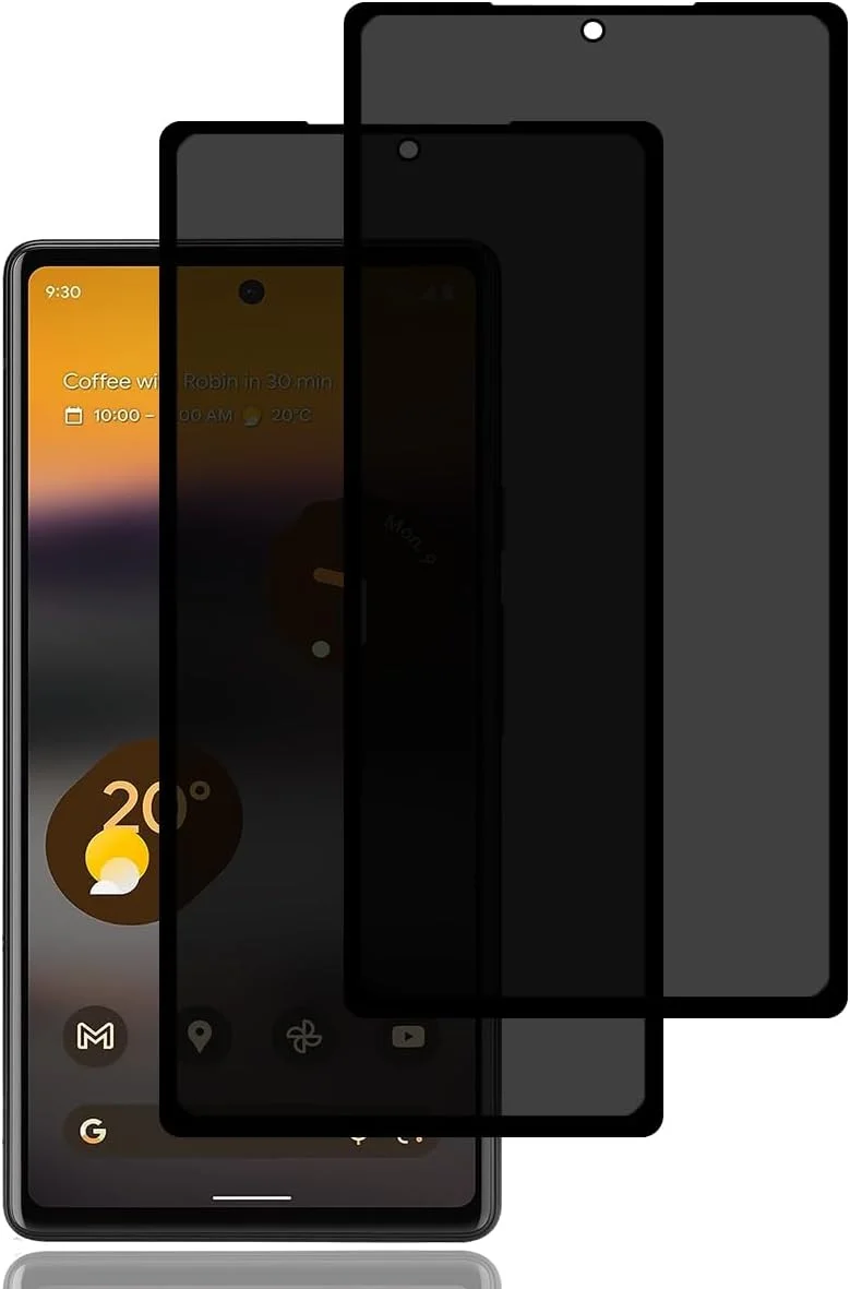 محافظ صفحه نمایش حریم خصوصی برای گوگل پیکسل 6a [بسته 2 عددی]، محافظ صفحه نمایش ضد جاسوسی، سختی 9H، ضد خش، ضد اثر انگشت، حساسیت بالا، فیلم شیشه ای حرارت دیده ضد جاسوسی برای گوگل پیکسل 6a