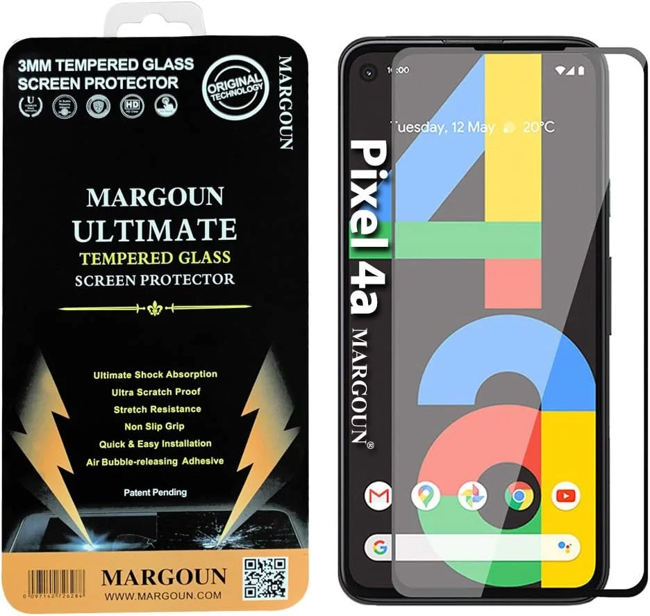محافظ صفحه نمایش مارگون برای گوگل پیکسل 4a 4G شیشه حرارت دیده سه بعدی 5.81 اینچ (2020) پوشش کامل، شیشه مقاوم در برابر خراش ممتاز
