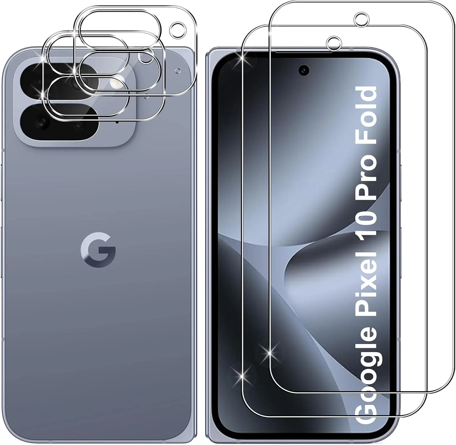 محافظ صفحه نمایش شیشه ای Lutree برای گوگل پیکسل 10 پرو فولد، بسته 2+2، محافظ صفحه نمایش + محافظ لنز دوربین، فیلم HD بدون حباب با سختی 9H، شیشه محافظ پریمیوم ضد خش