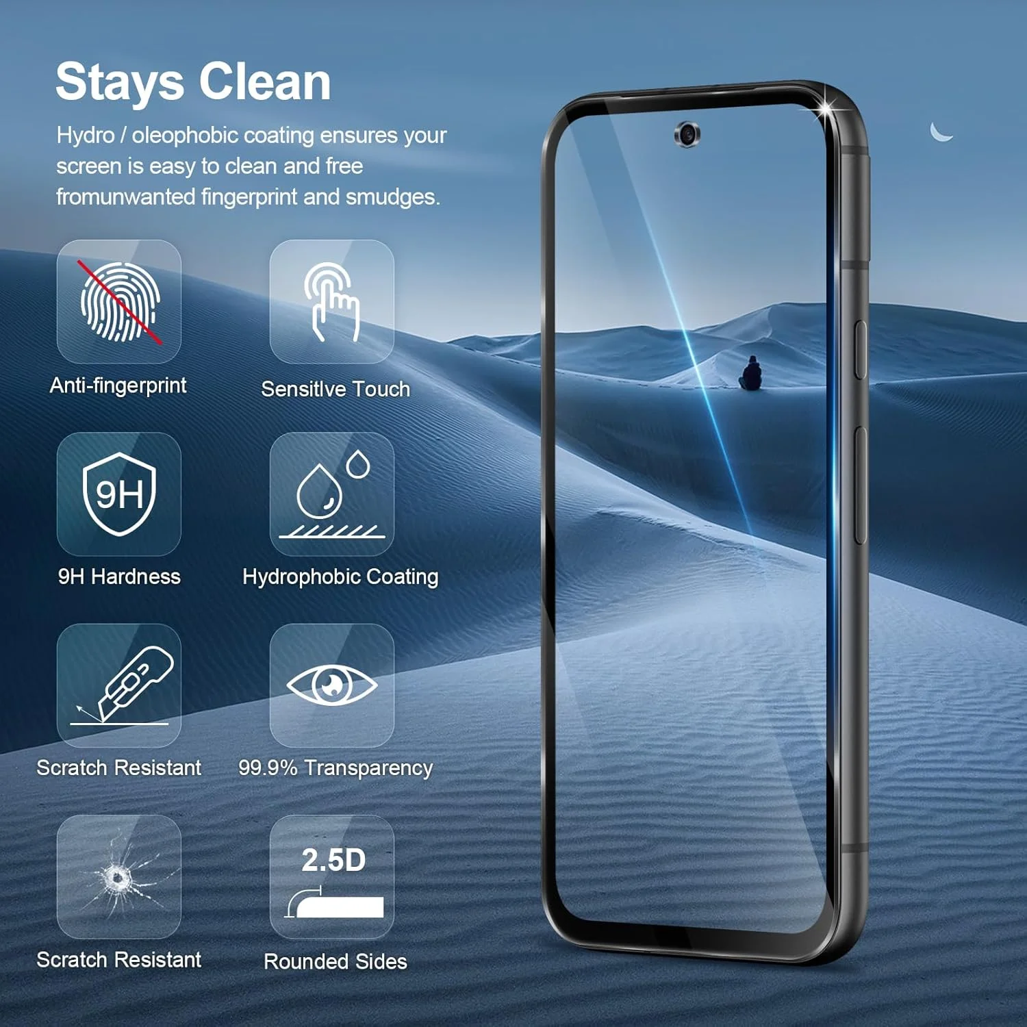 محافظ صفحه نمایش شیشه ای حرارت دیده GiiYoon بسته 3 عددی برای گوگل پیکسل 8A، محافظ صفحه نمایش HD، پوشش کامل، سختی 9H، ضد خش، ضد حباب