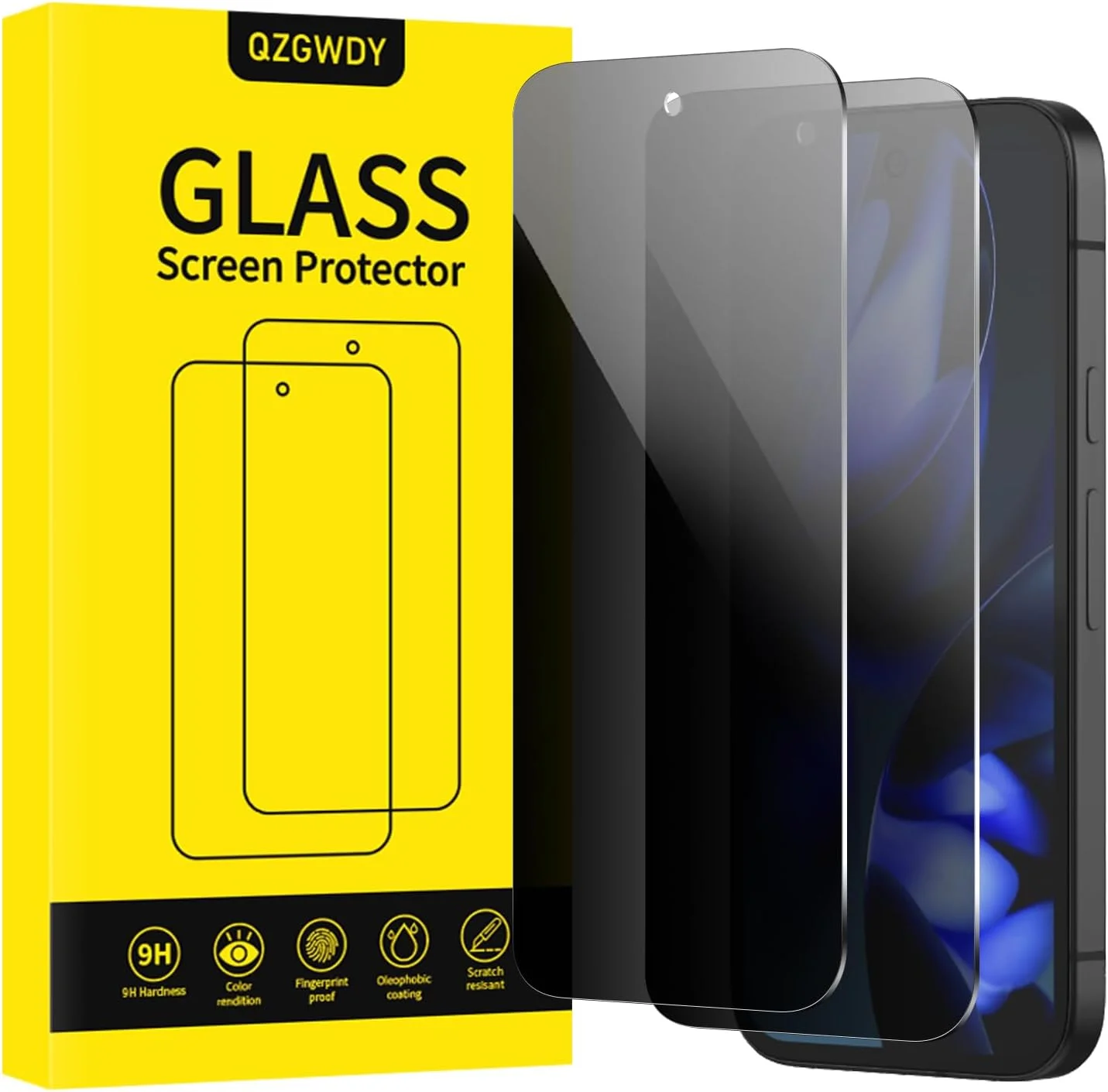 QZGWDY 2 Pack Privacy Screen Protector for Google Pixel 9A, Bubble-Free, Durable, 9H Hardness Glass