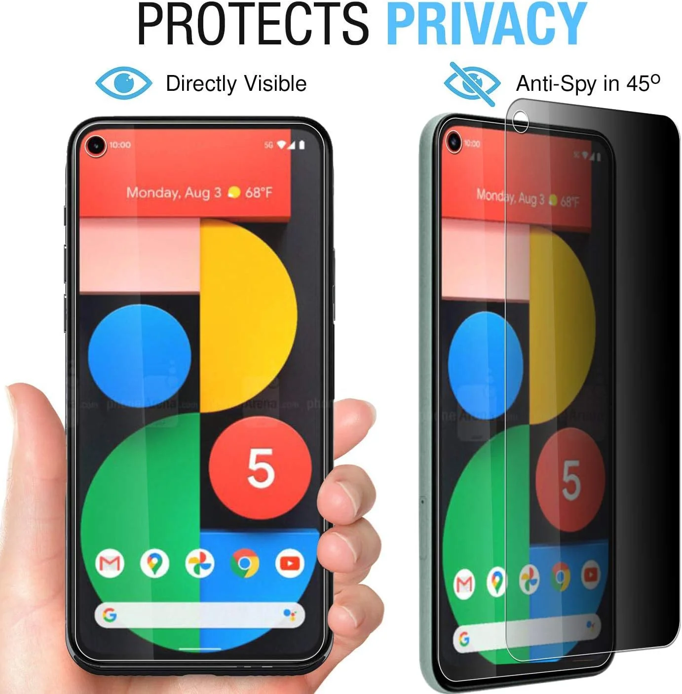 Anbel Design Anbzsign [2 Pack] Camera Lens Protector and [2 Pack] Privacy Screen Protector for Google Pixel 5 / Pixel 5 5G (2020), Anti-Spy 9H Hardness Tempered Glass