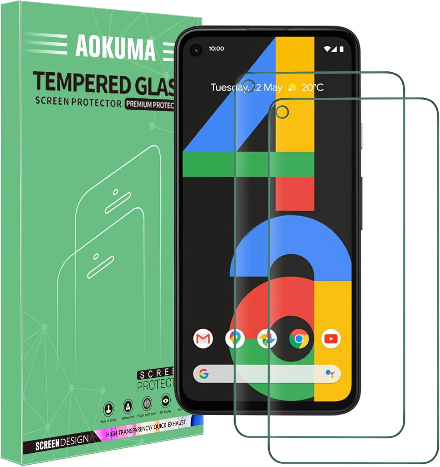 AOKUMA Google Pixel 4A Tempered Glass Screen Protector, [2 Pack] Premium Quality Guard Film, Case Friendly, Comfortable Round Edge,Shatterproof, Shockproof, Scratchproof oilproof