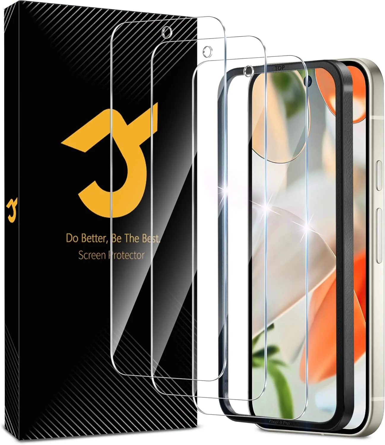 3 Pack For Google Pixel 9/9 Pro Screen Protector and Easy to Install Tool, Supports Fingerprint Recognition, 9H Hardness, HD Anti-Scratch, For Pixel 9 Pro Screen Protector Tempered Glass