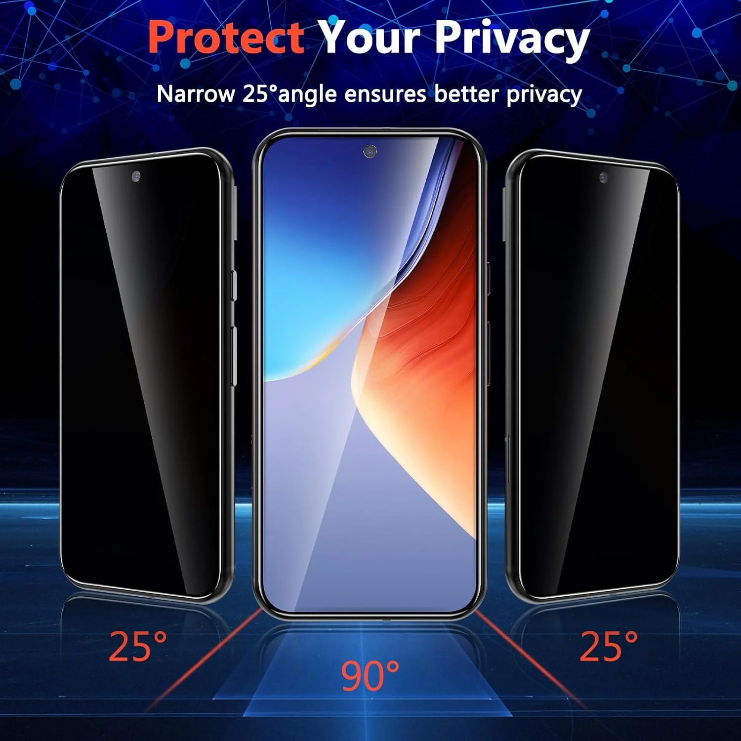 محافظ صفحه نمایش حریم خصوصی و محافظ لنز دوربین WYQLTD [بسته 2+2] برای گوگل پیکسل 8A، ضد جاسوسی، باز کردن قفل اثر انگشت، نصب آسان، شیشه حرارت دیده