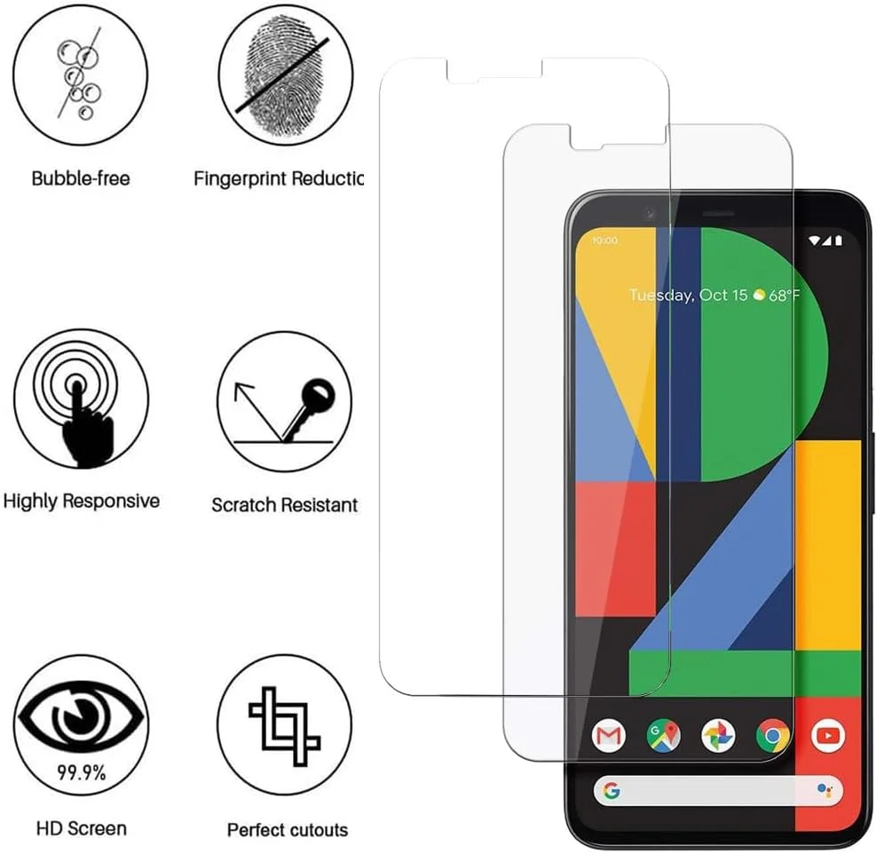 محافظ صفحه نمایش شیشه ای 2 عددی 24/7 Oliver برای گوگل پیکسل 4 XL 6.3 اینچ [سختی 9H] [بدون حباب] [سازگار با قاب] محافظ صفحه نمایش برای گوگل پیکسل 4 XL