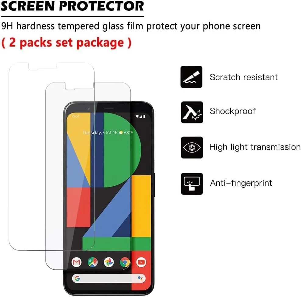 محافظ صفحه نمایش شیشه ای 2 عددی 24/7 Oliver برای گوگل پیکسل 4 XL 6.3 اینچ [سختی 9H] [بدون حباب] [سازگار با قاب] محافظ صفحه نمایش برای گوگل پیکسل 4 XL