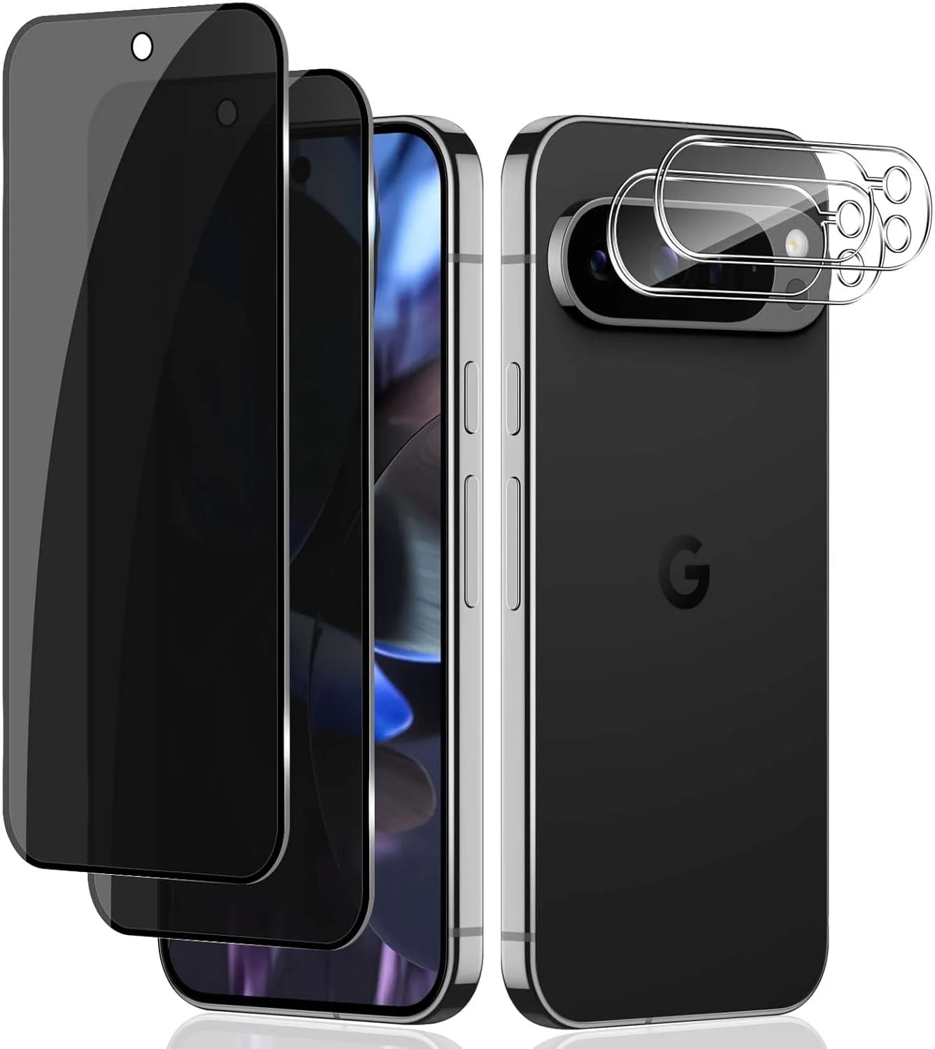 محافظ صفحه نمایش حریم خصوصی Gruattreay [بسته 2+2] سازگار با Google Pixel 10 Pro 2025 به همراه محافظ لنز دوربین، پوشش کامل شیشه حرارت دیده 9H، Ultra HD، ضد خش، بدون حباب