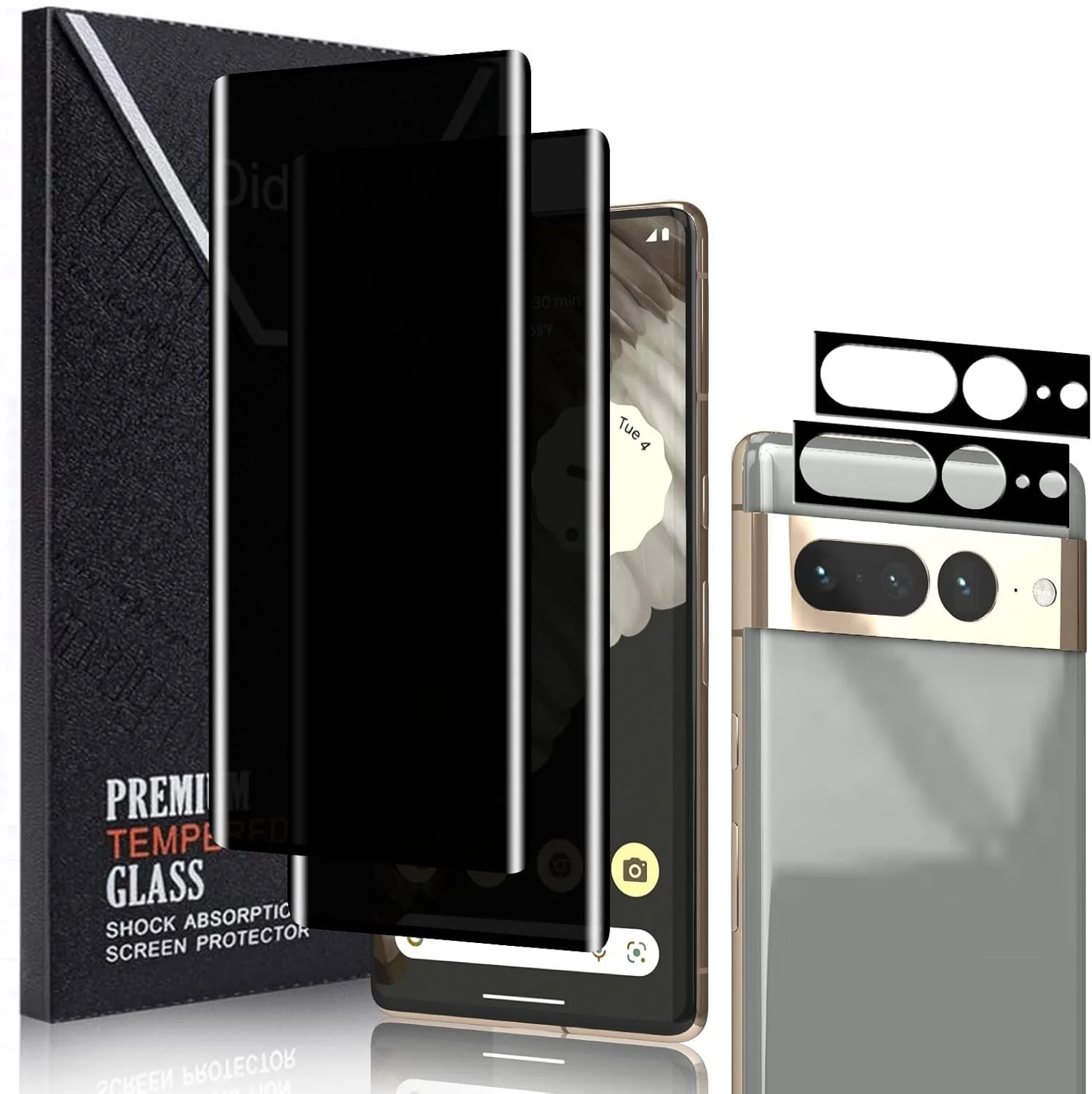 محافظ صفحه نمایش حریم خصوصی Didisky برای گوگل پیکسل 7 پرو، بسته 2 عددی فیلم شیشه ای حرارت دیده با 2 محافظ لنز، مقاوم در برابر خراش، سختی 9H، استفاده آسان، ضد جاسوسی 25 درجه