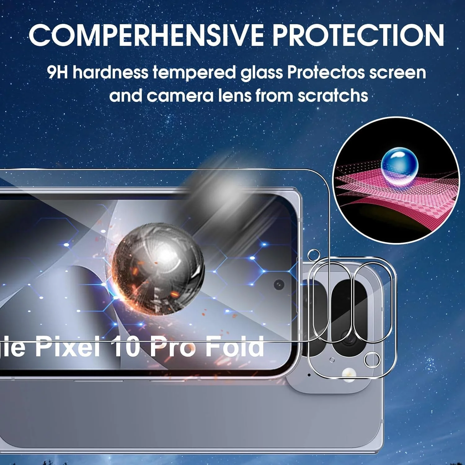 محافظ صفحه نمایش [بسته 2+2 عددی] و محافظ لنز دوربین سازگار با Google Pixel 10 Pro Fold، فیلم HD بدون حباب با سختی 9H، شیشه محافظ ممتاز ضد خش