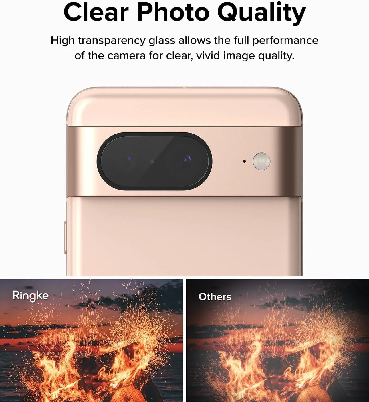 محافظ لنز دوربین شیشه ای Ringke [بسته 3 عددی] سازگار با Google Pixel 8، محافظ شیشه ای سخت، فوق العاده نازک، سازگار با قاب، پوشش کامل لنز دوربین برای Pixel 8 (2023)