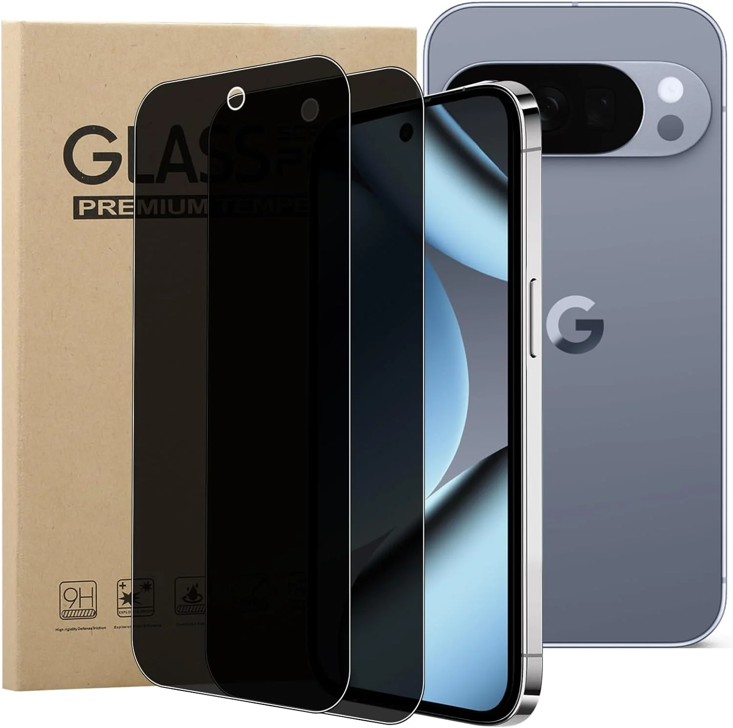 محافظ صفحه نمایش حریم خصوصی KZIOACSH بسته 2 عددی برای گوگل پیکسل 10 پرو، فوق العاده باریک با سختی 9H، پوشش اولئوفوبیک شفاف HD، ضد جاسوسی، ضد خش، شیشه حرارت دیده محافظ برای گوگل پیکسل 10 پرو