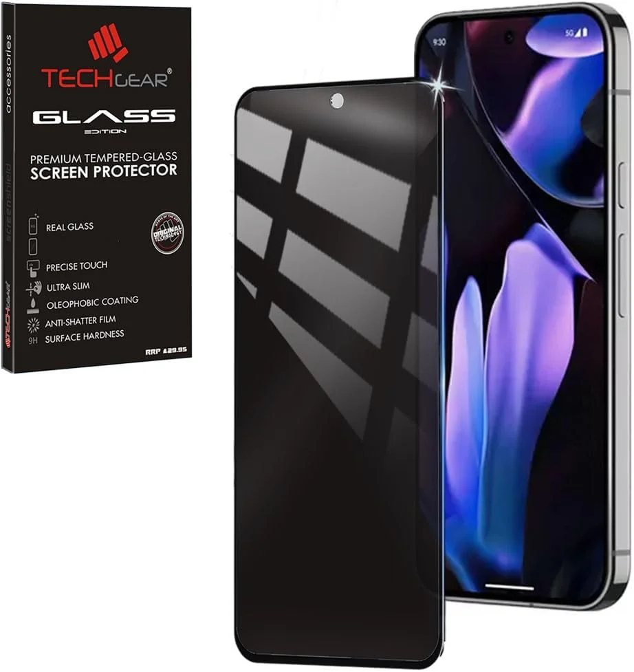 محافظ صفحه نمایش حریم خصوصی TECHGEAR برای Google Pixel 9 Pro XL، نسخه ضد جاسوسی [تمام صفحه] [سازگار با اثر انگشت] [سختی 9H] [ضد حباب] محافظ صفحه شیشه ای حرارت دیده