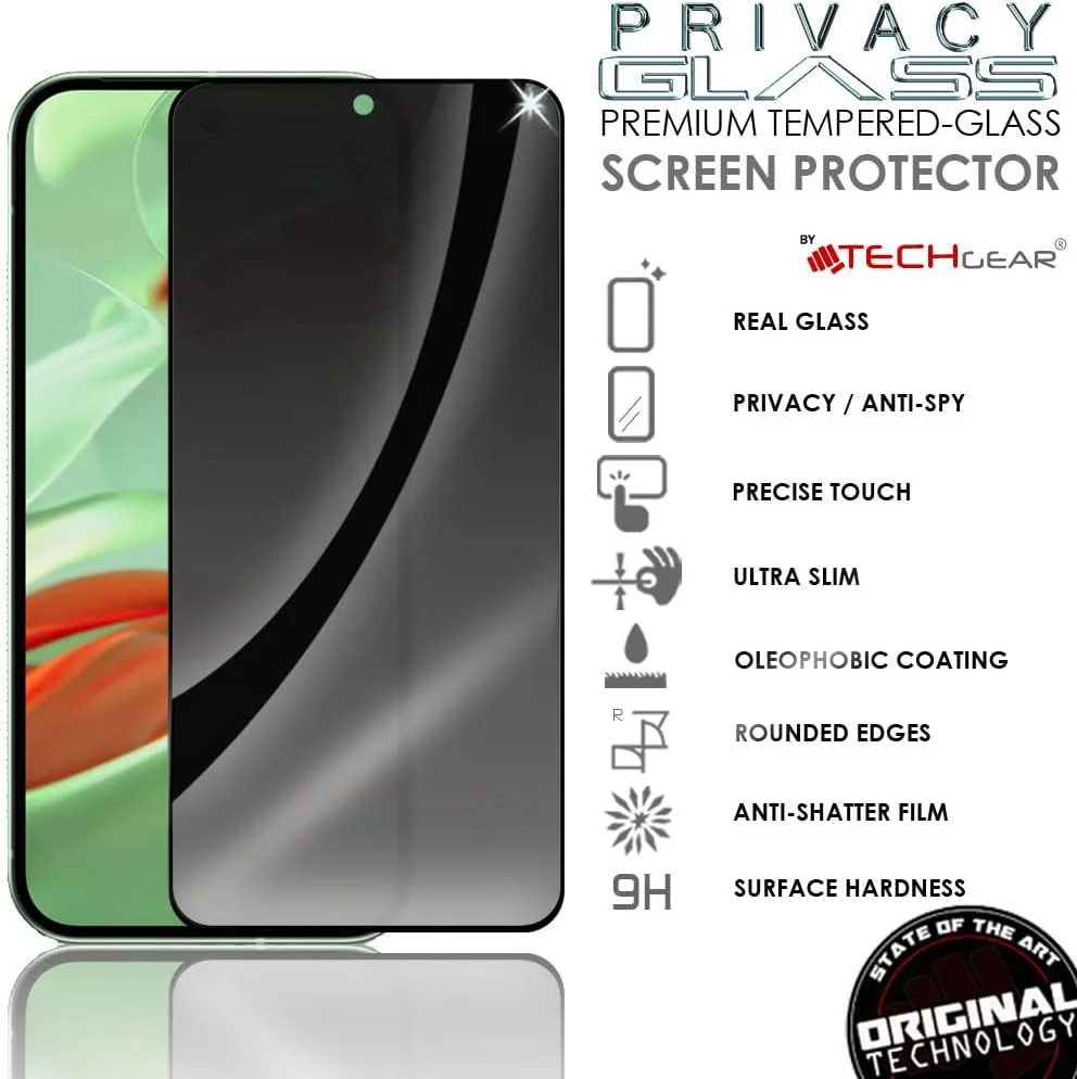 محافظ صفحه نمایش حریم خصوصی TECHGEAR برای Google Pixel 9 Pro XL، نسخه ضد جاسوسی [تمام صفحه] [سازگار با اثر انگشت] [سختی 9H] [ضد حباب] محافظ صفحه شیشه ای حرارت دیده