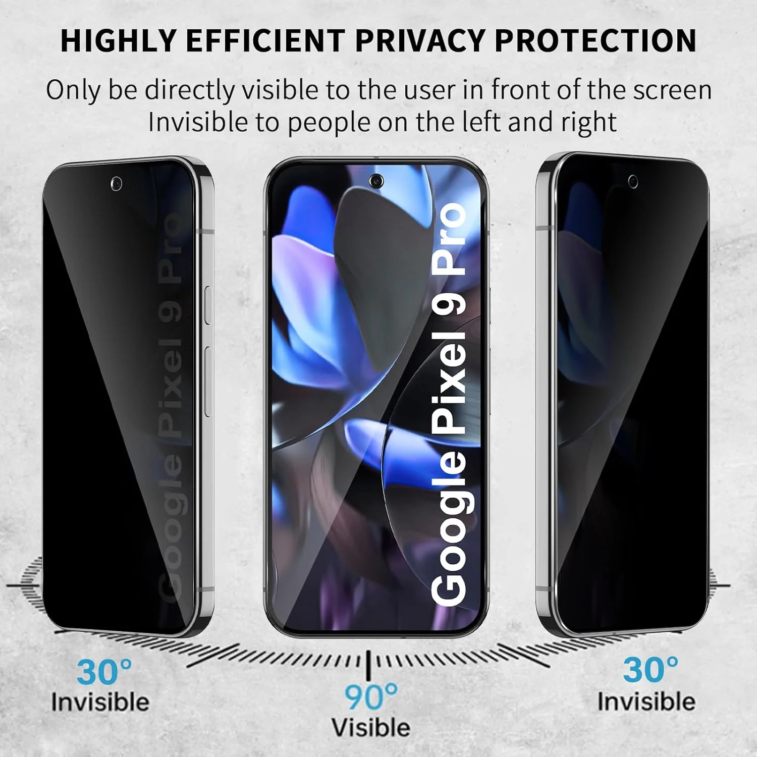 محافظ صفحه نمایش حریم خصوصی Wonsoso برای گوگل پیکسل 9 پرو، بسته 2 عددی فیلم شیشه ای حرارت دیده ضد جاسوسی، مقاومت بالا، سازگار با قاب [ضد خرد شدن] [ضد خش] فیلم محافظ حریم خصوصی