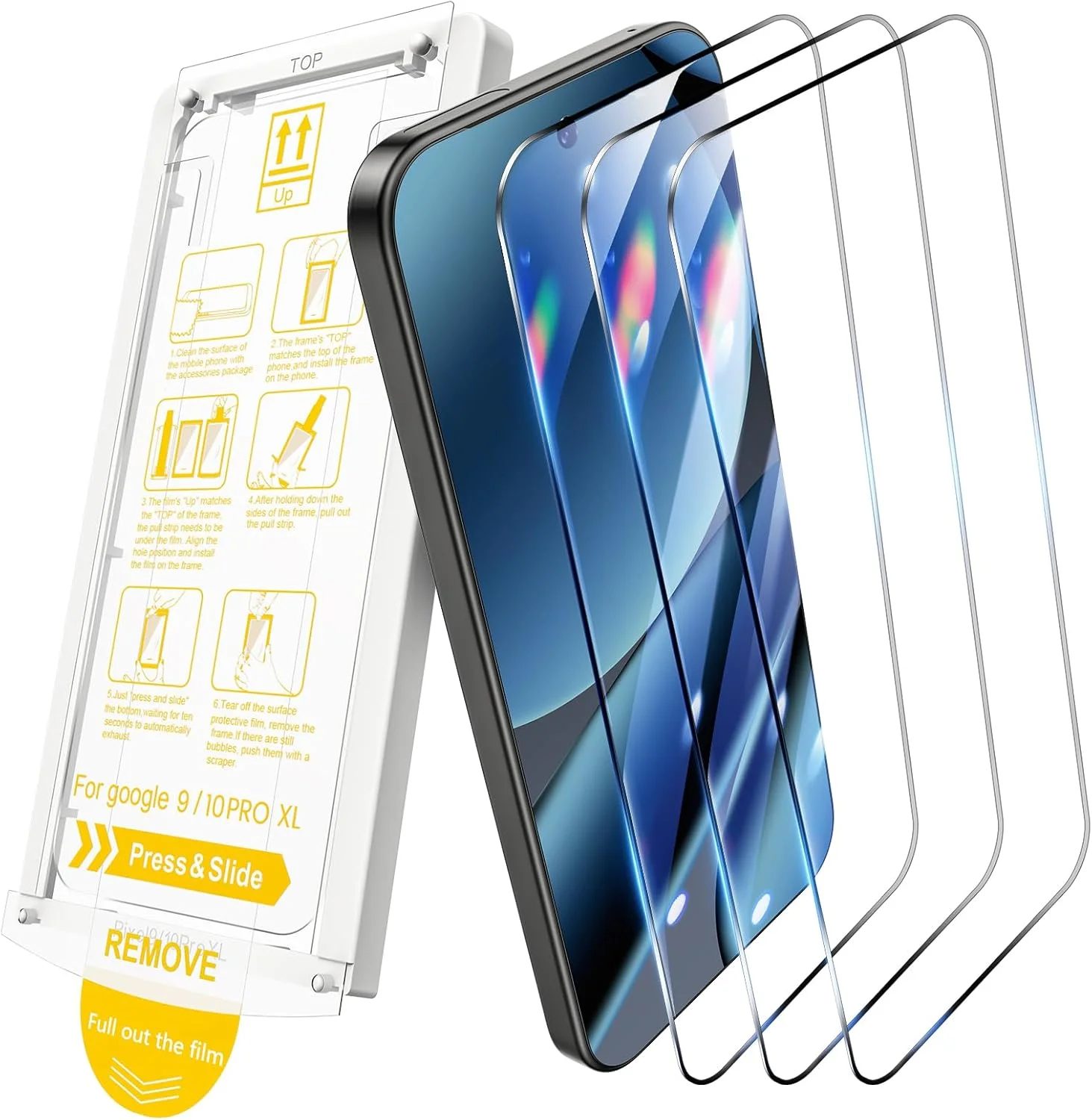 محافظ صفحه نمایش کامیتا [3 عدد] سازگار با Google Pixel 10 Pro XL/Pixel 9 Pro XL، شیشه حرارت دیده با وضوح HD و سختی 9H، فیلم محافظ ضد خش به همراه ابزار نصب