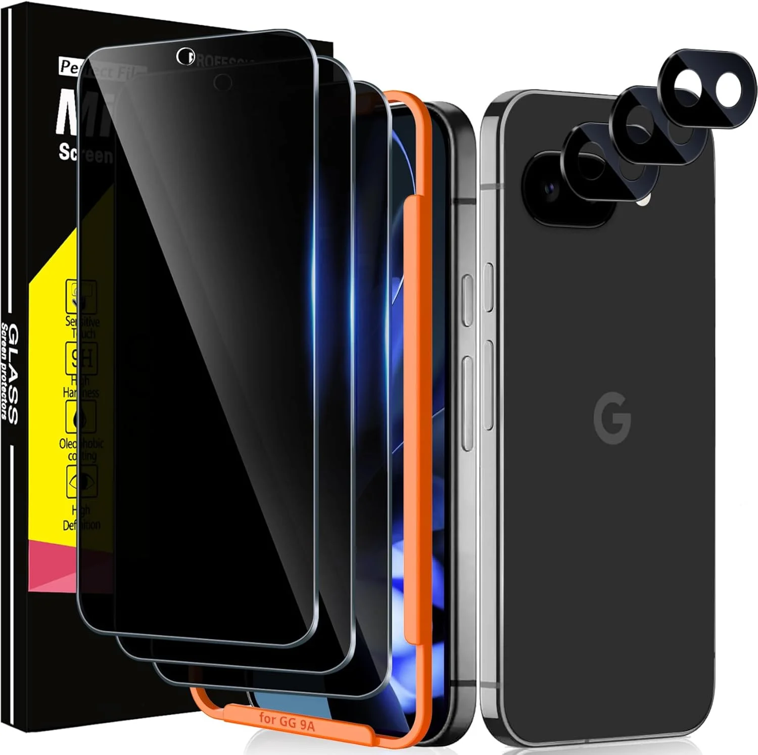 محافظ صفحه نمایش حریم خصوصی 3 عددی Milomdoi برای Google Pixel 9A شیشه حرارت دیده به همراه محافظ لنز دوربین 3 عددی، لوازم جانبی فوق العاده 9H [پشتیبانی از باز کردن قفل اثر انگشت] سازگار با قاب، مشکی