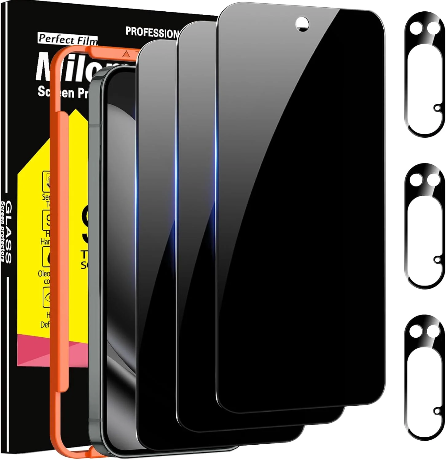 محافظ صفحه نمایش حریم خصوصی میلومدوی 3 عددی برای گوگل پیکسل 10 پرو، شیشه حرارت دیده به همراه محافظ لنز دوربین 3 عددی، لوازم جانبی فوق العاده 9H [پشتیبانی از باز کردن قفل اثر انگشت] سازگار با قاب، مشکی