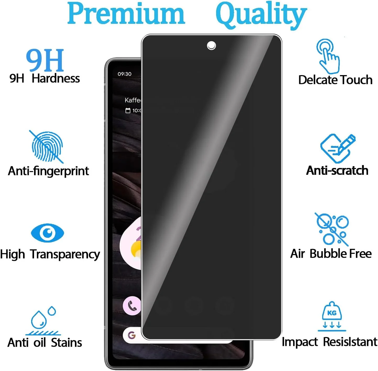 محافظ صفحه نمایش شیشه ای حریم خصوصی KELOLIN (2 عددی) برای Google Pixel 7a، سختی 9H، ضد خش، محافظ صفحه نمایش ضد جاسوسی برای Google Pixel 7a