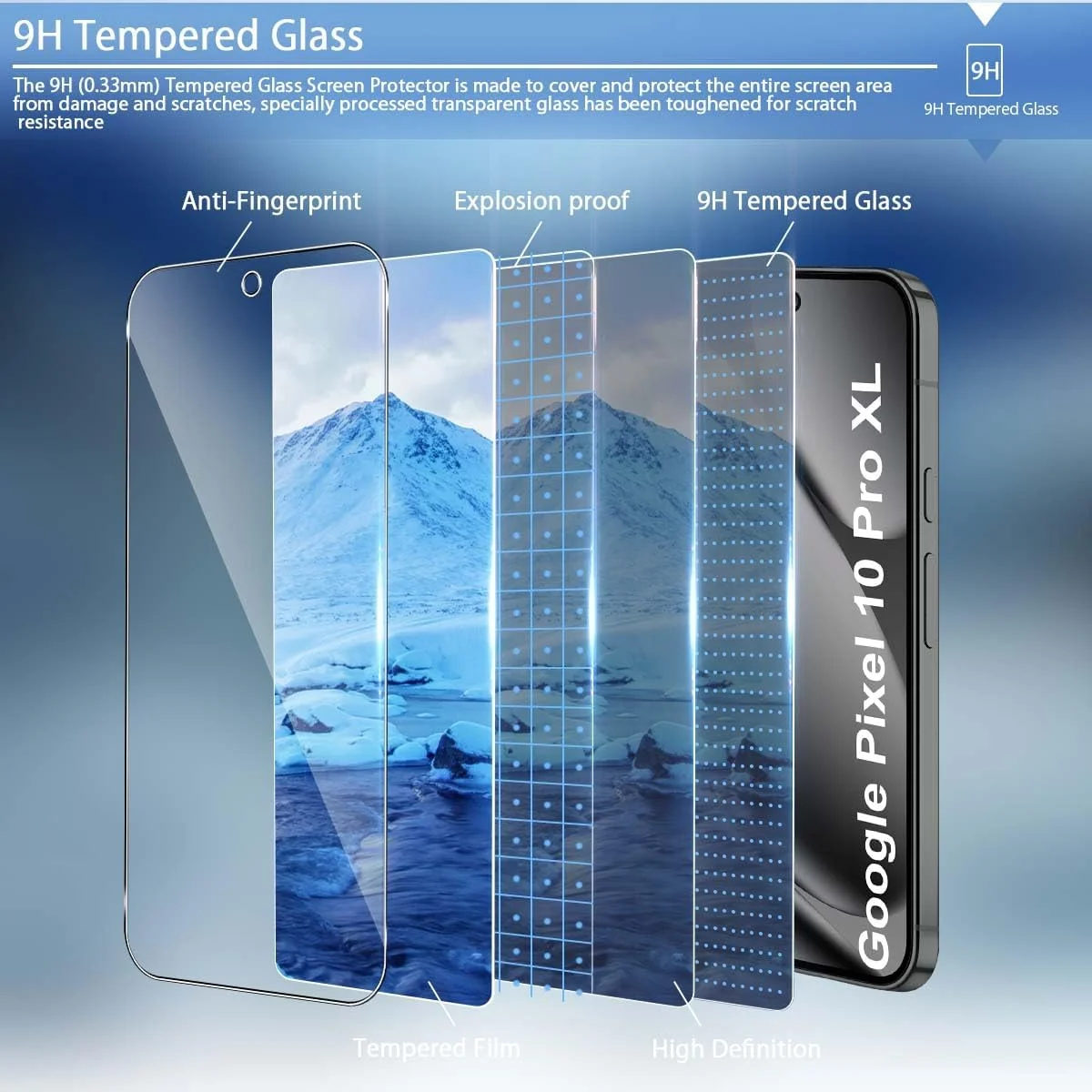 محافظ صفحه نمایش شیشه ای GEEMEE برای گوگل پیکسل 10 پرو XL/گوگل پیکسل 9 پرو XL، فیلم محافظ شیشه ای سخت با درجه سختی 9H، محافظ صفحه نمایش شیشه ای ضد خش شفاف HD بدون حباب مشکی - بسته 2 عددی