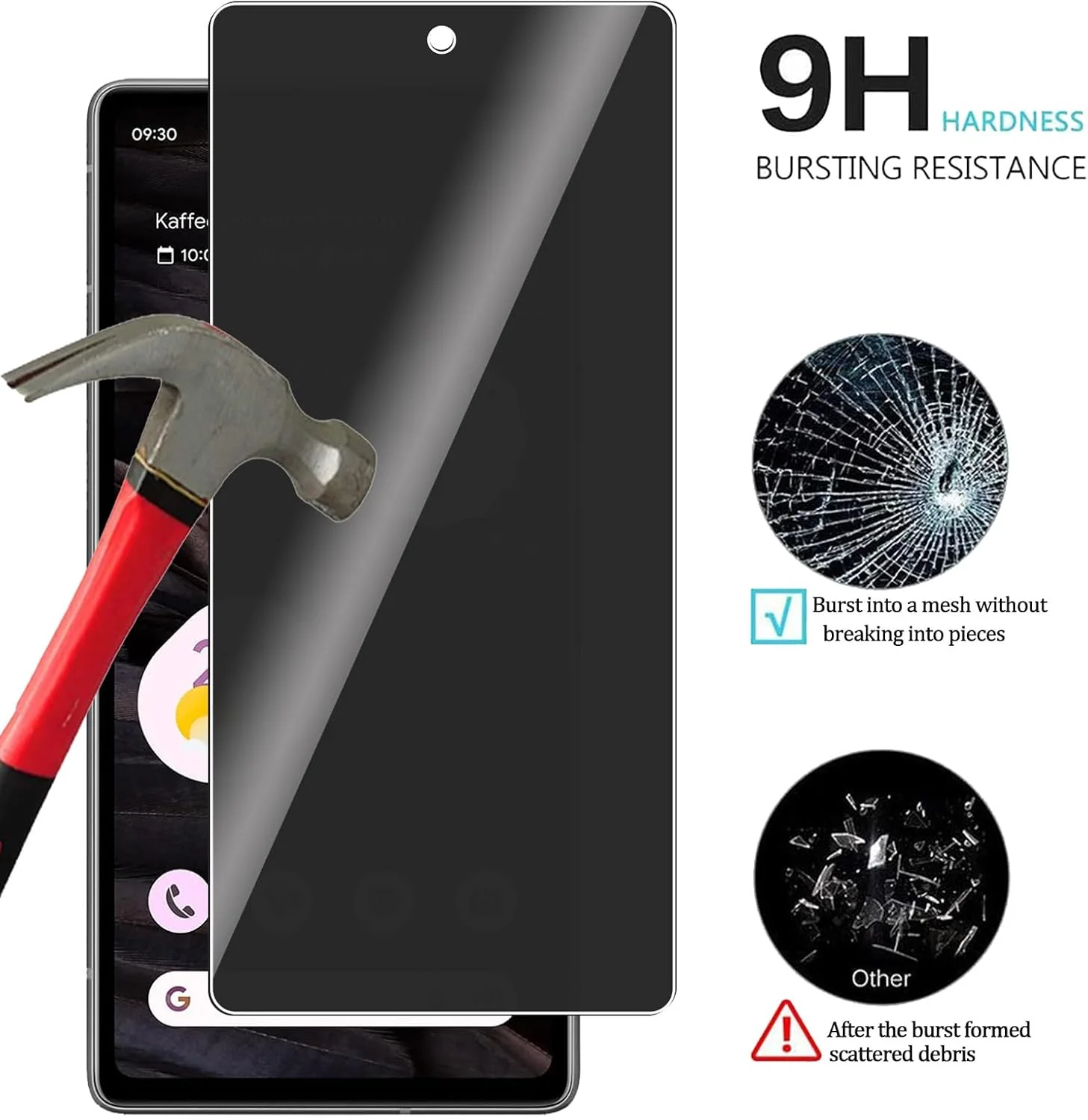 محافظ صفحه نمایش شیشه ای حریم خصوصی KELOLIN (2 عددی) برای Google Pixel 7a، سختی 9H، ضد خش، محافظ صفحه نمایش ضد جاسوسی برای Google Pixel 7a