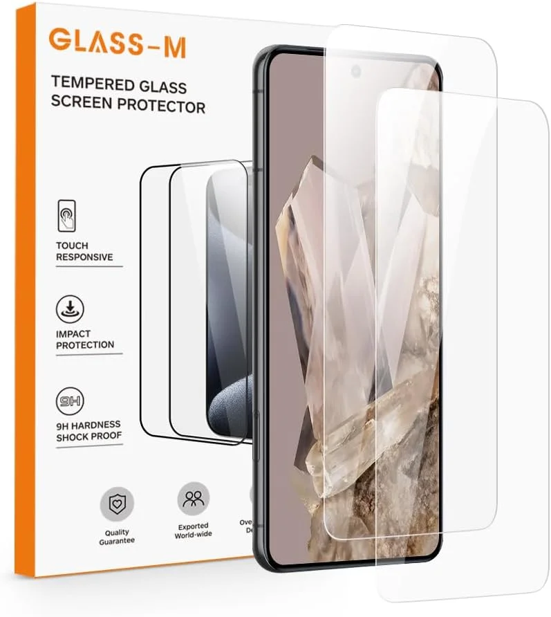 محافظ صفحه نمایش شیشه ای GLASS-M [دو عددی] برای گوگل پیکسل 8 پرو، محافظ صفحه نمایش شیشه ای حرارت دیده برای گوگل پیکسل 8 پرو، فیلم با سختی 9H، فوق العاده شفاف، مقاوم در برابر خراش، سازگار با قاب