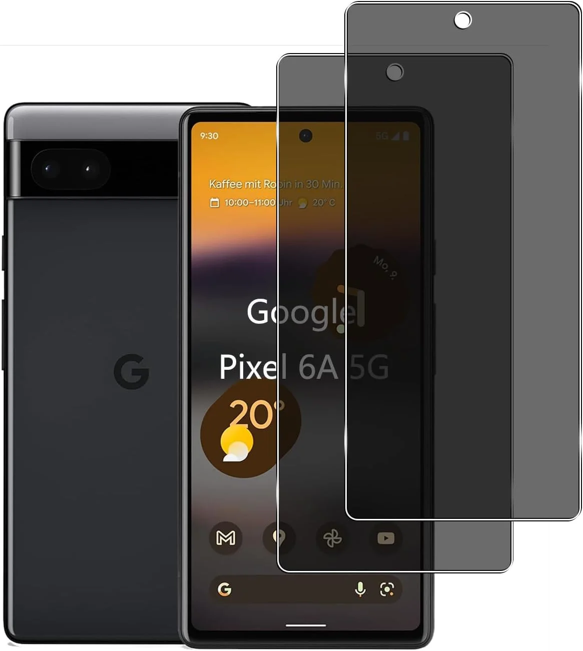 محافظ صفحه نمایش شیشه ای حریم خصوصی YIFNTANG [2 عدد] برای Google Pixel 6A 5G، سختی 9H، ضد خش، بدون حباب، سازگار با Google Pixel 6A 5G