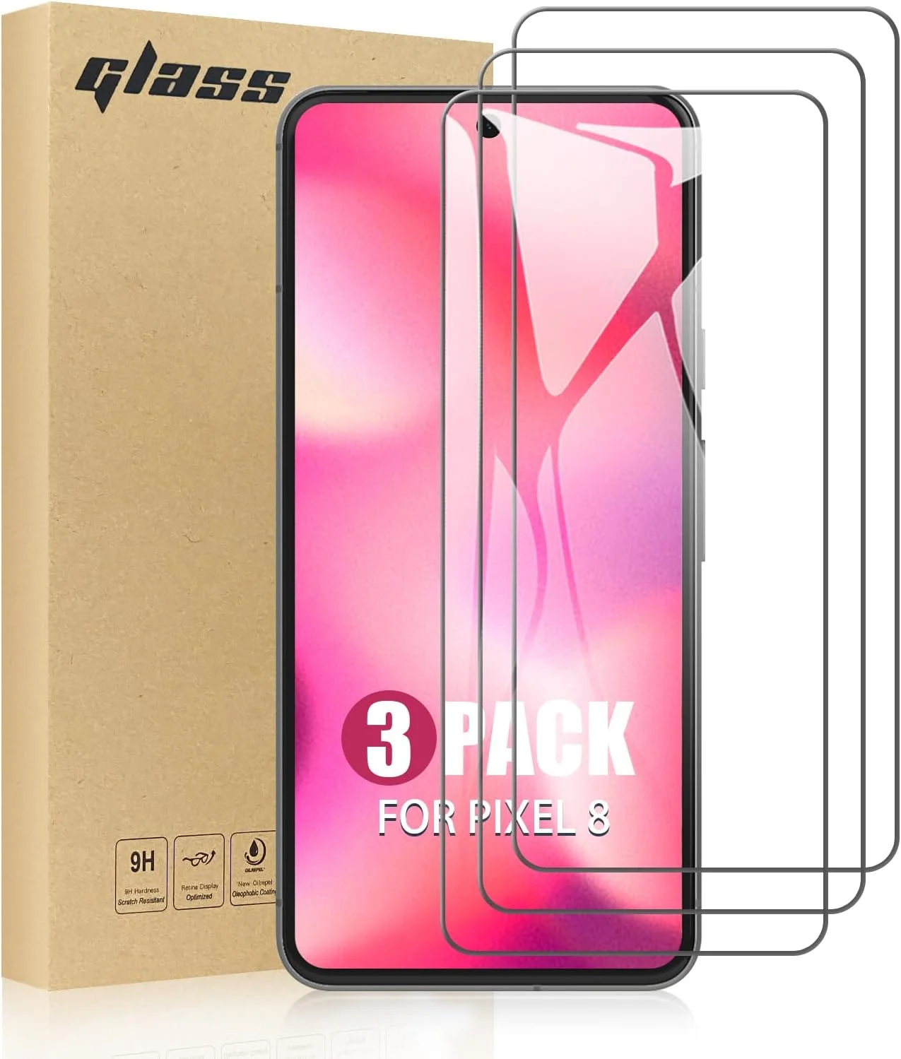 محافظ صفحه نمایش TailTech برای Google Pixel 8، محافظ صفحه نمایش شیشه ای حرارت دیده Google Pixel 8، بسته 3 عددی محافظ صفحه نمایش شیشه ای حرارت دیده با شفافیت بالا، سازگار با قاب