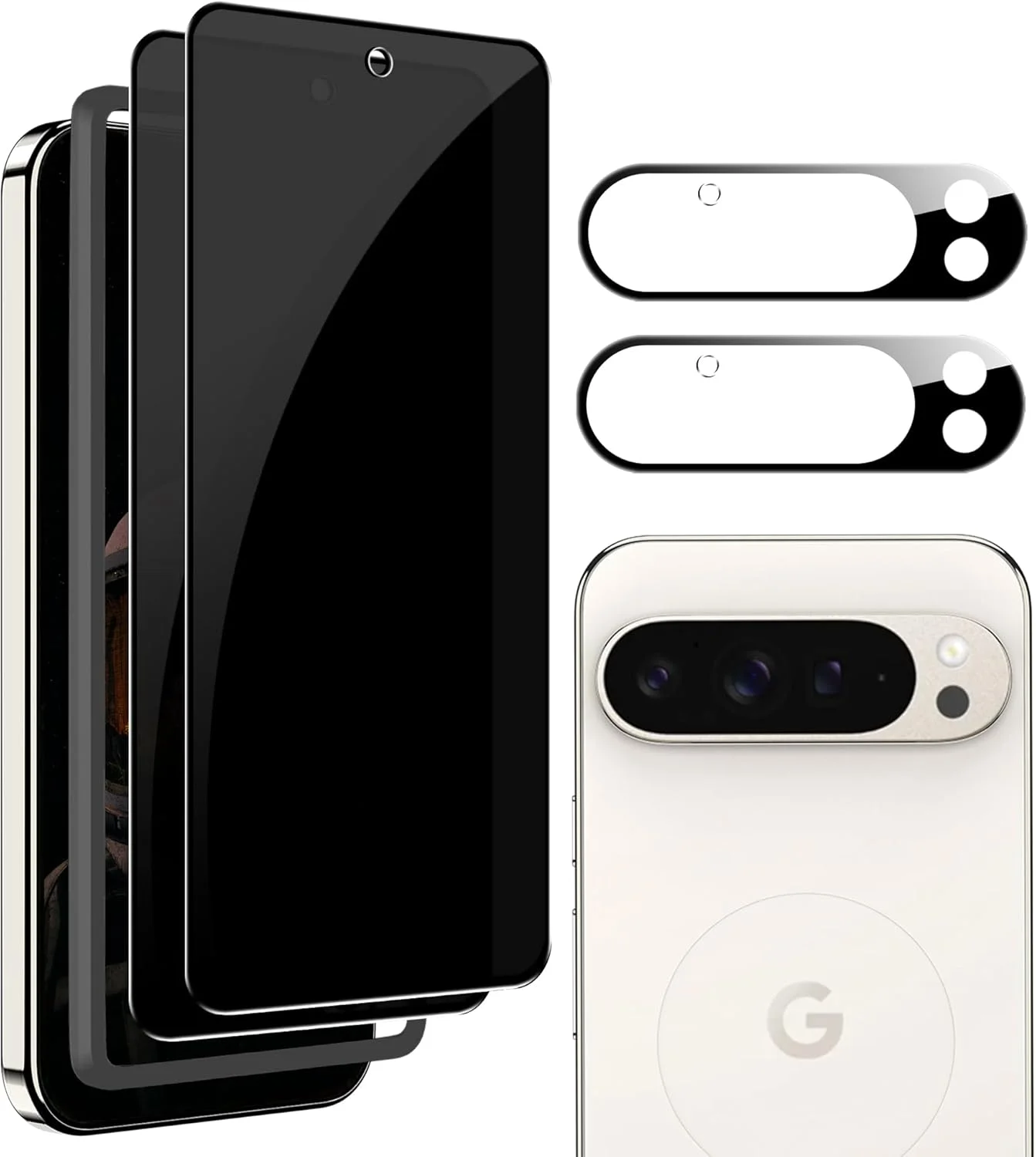 zZjoOoj Privacy Screen Protector for Google Pixel 9 Pro XL, Anti-Spy 2 Pieces Tempered Glass Screen Protector with Easy Installation Tool and 2 Camera Protection [9H Hardness Privacy Film]