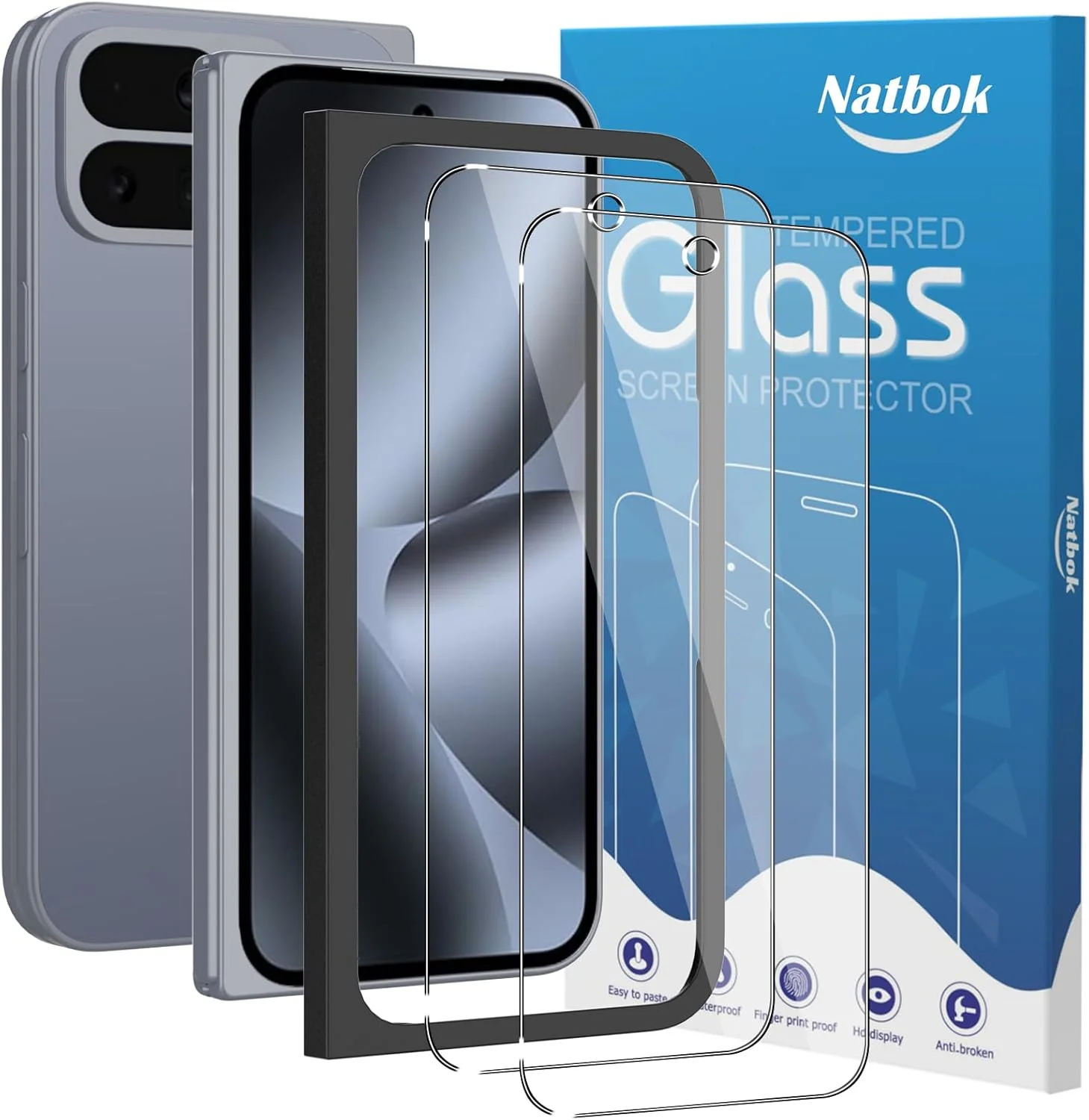 محافظ صفحه نمایش شیشه ای حرارت دیده Natbok، بسته 2 عددی، مناسب برای گوشی Google Pixel 10 Pro Fold، سختی 9H، فوق العاده مقاوم، ضد اثر انگشت، HD-Clear، بدون حباب، پوشش کامل فیلم محافظ صفحه نمایش برای Pixel 10 Pro Fold