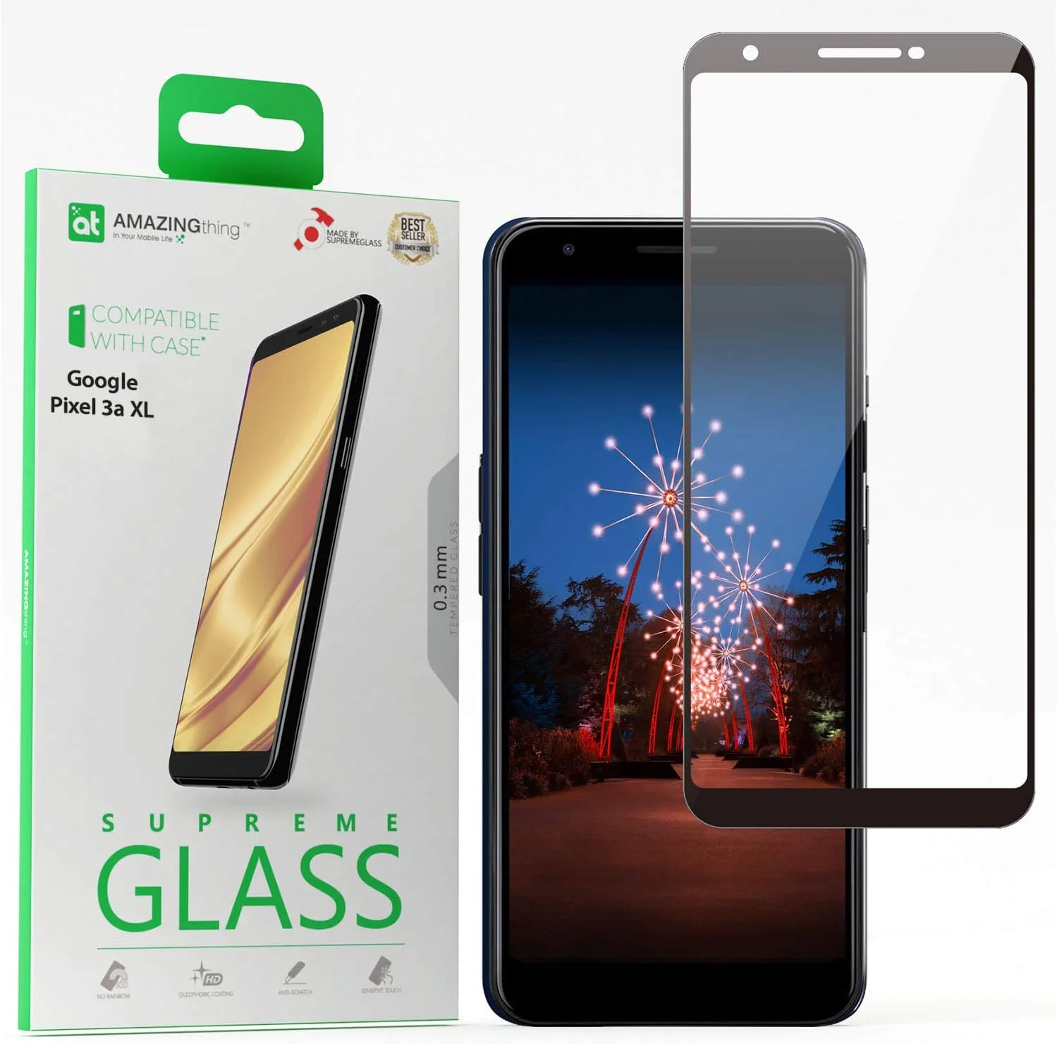 محافظ صفحه نمایش شیشه ای تمام صفحه گوشی گوگل پیکسل 3a XL از Amazing Thing - شیشه حرارت دیده Supreme Glass 2.5D