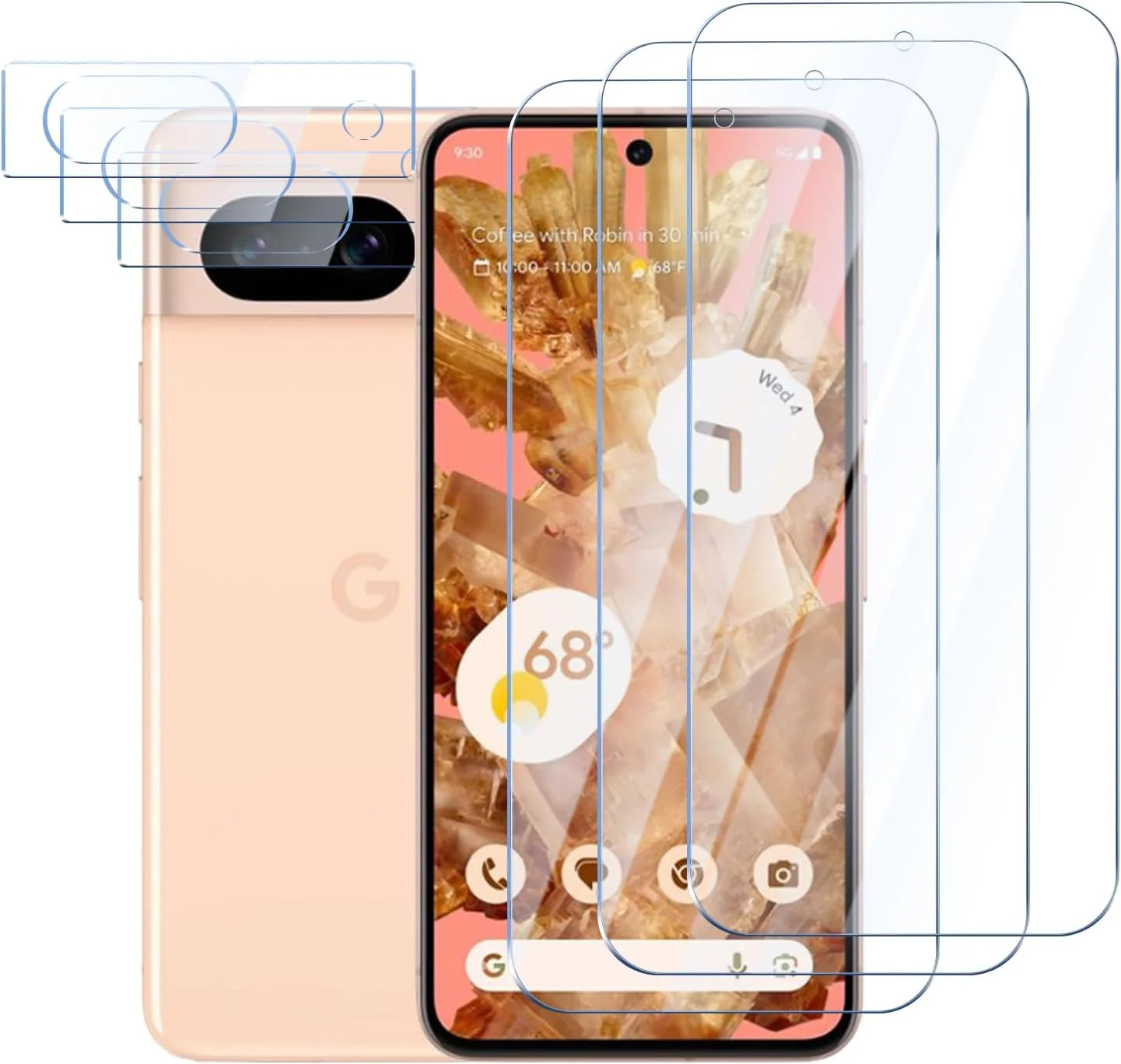 محافظ صفحه نمایش YUXINDZ بسته 3 عددی برای گوگل پیکسل 8 به همراه محافظ لنز دوربین بسته 3 عددی، فیلم شیشه ای حرارت دیده با سختی 9H، ضد خش، شفاف HD