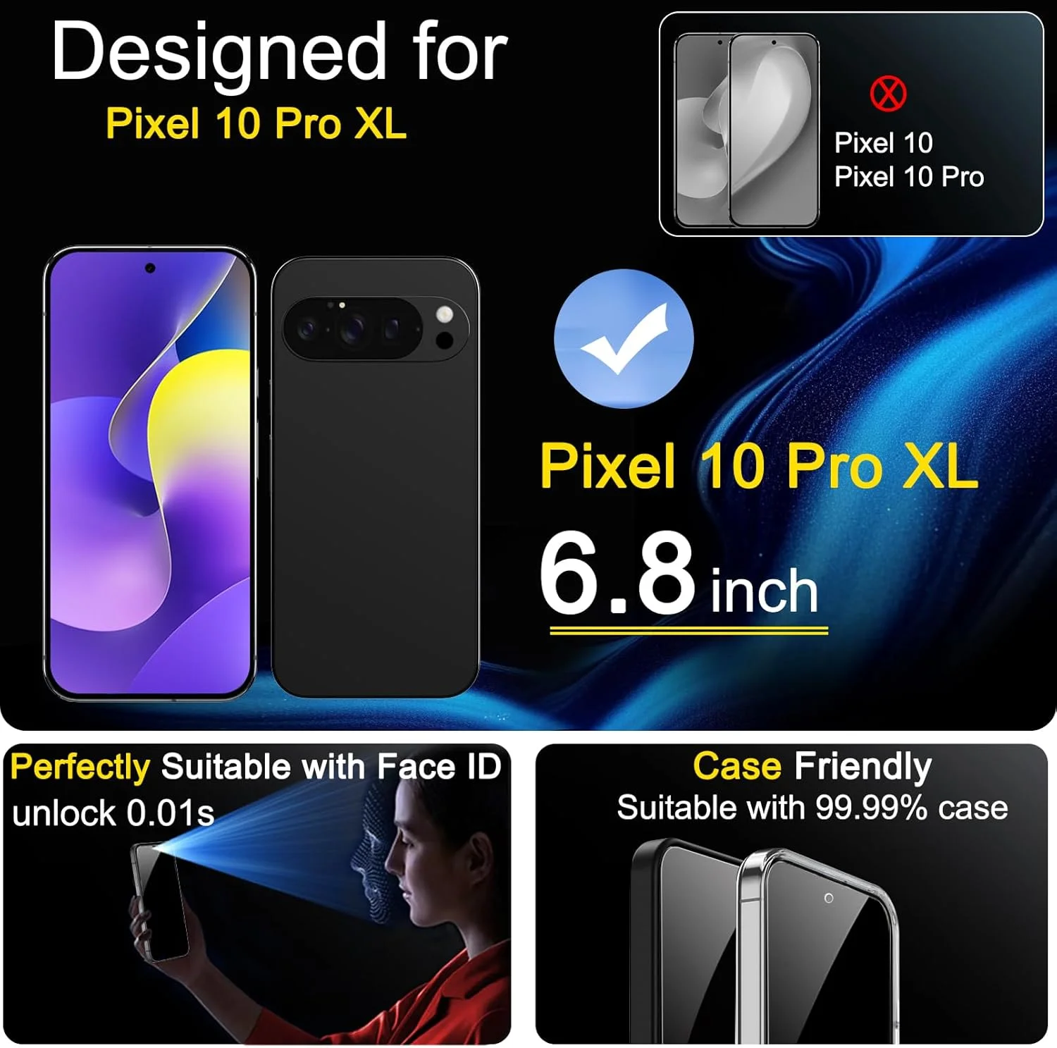 Ferilinso بسته 3 عددی محافظ صفحه نمایش حریم خصوصی [نصب خودکار گرد و غبار] برای Google Pixel 10 Pro XL، لوازم جانبی سازگار با قاب گوشی شیشه ای حرارت دیده، محافظ صفحه نمایش برای Google Pixel 10 Pro XL