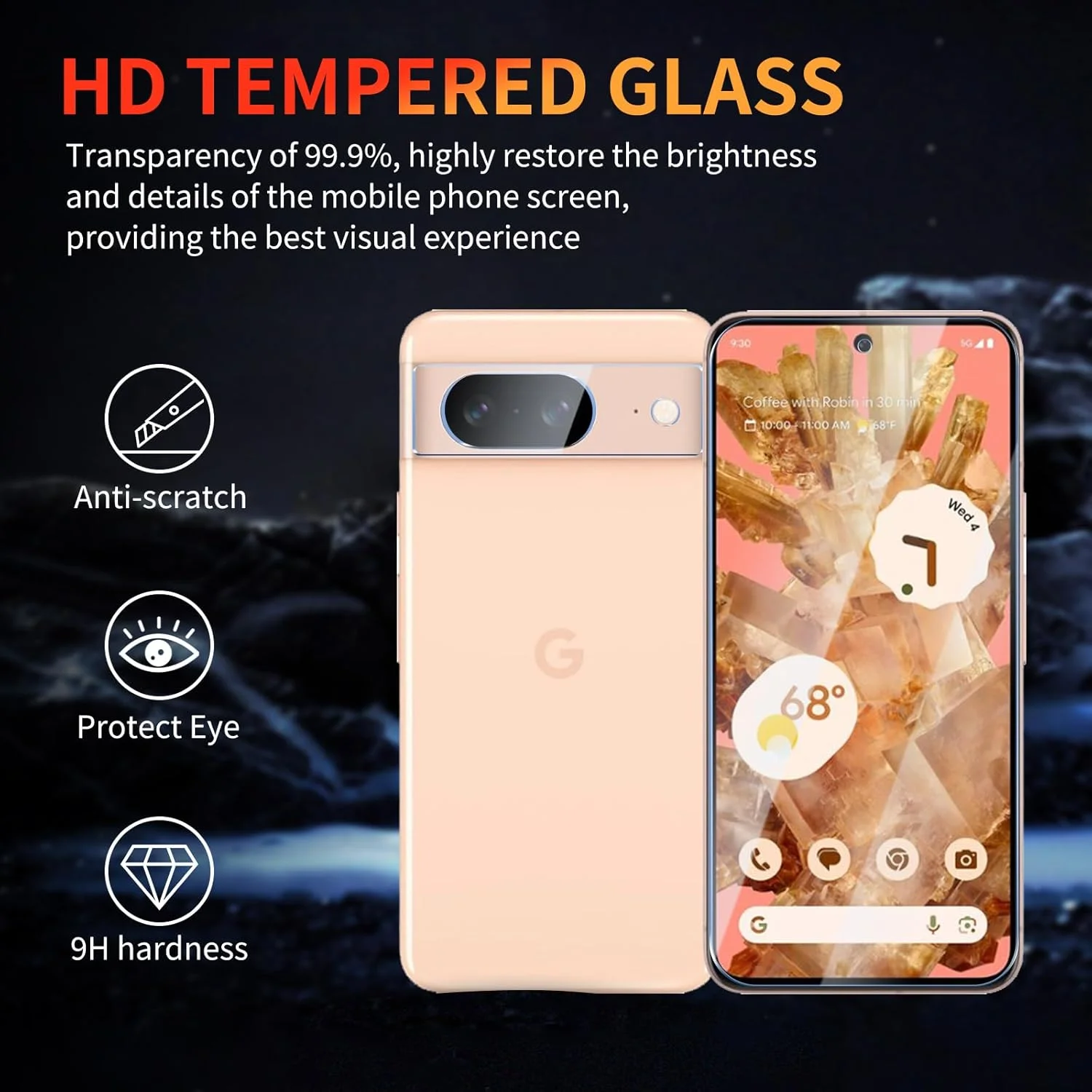 محافظ صفحه نمایش YUXINDZ بسته 3 عددی برای گوگل پیکسل 8 به همراه محافظ لنز دوربین بسته 3 عددی، فیلم شیشه ای حرارت دیده با سختی 9H، ضد خش، شفاف HD