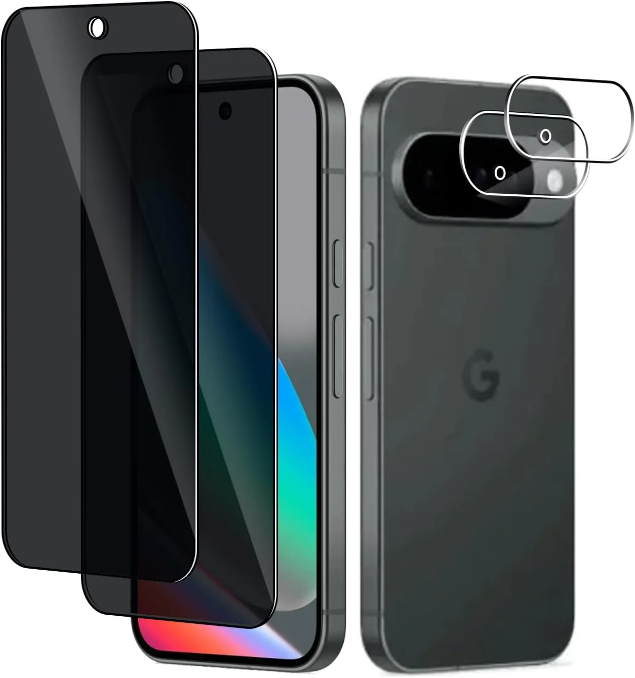 محافظ صفحه نمایش حریم خصوصی Afikyutu از جنس شیشه حرارت دیده برای گوگل پیکسل 10، شامل 2 عدد محافظ صفحه نمایش و 2 عدد محافظ لنز دوربین پشتی، سختی 9H، کیفیت HD، ضد خش، بدون ایجاد حباب، نصب آسان