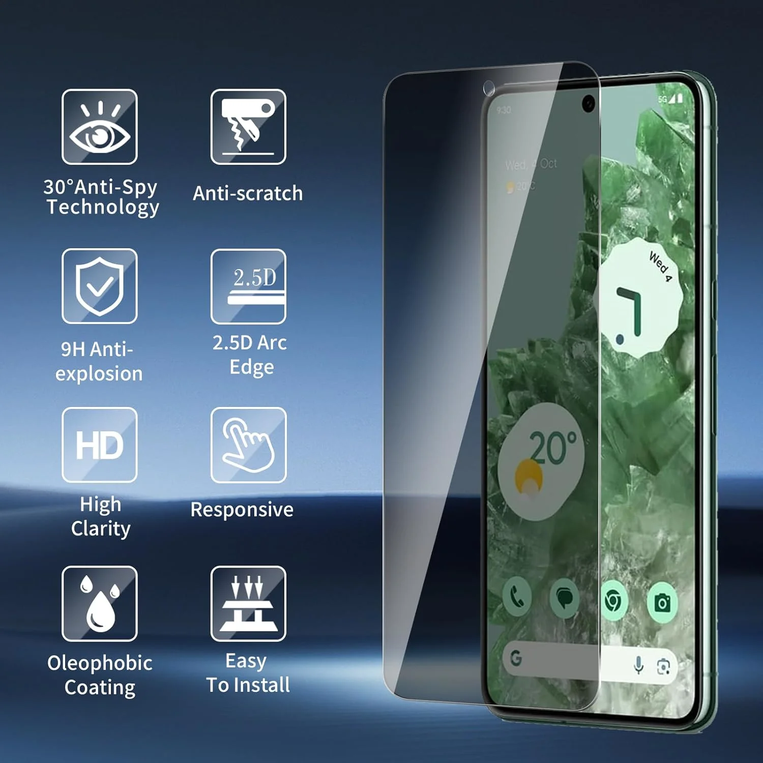 بیشکج بسته 2+2 محافظ صفحه حریم خصوصی و محافظ لنز دوربین برای گوگل پیکسل 8 پرو، شیشه حرارت دیده ضد جاسوسی، نصب آسان، سختی 9H، مقاوم در برابر خراش، بدون حباب