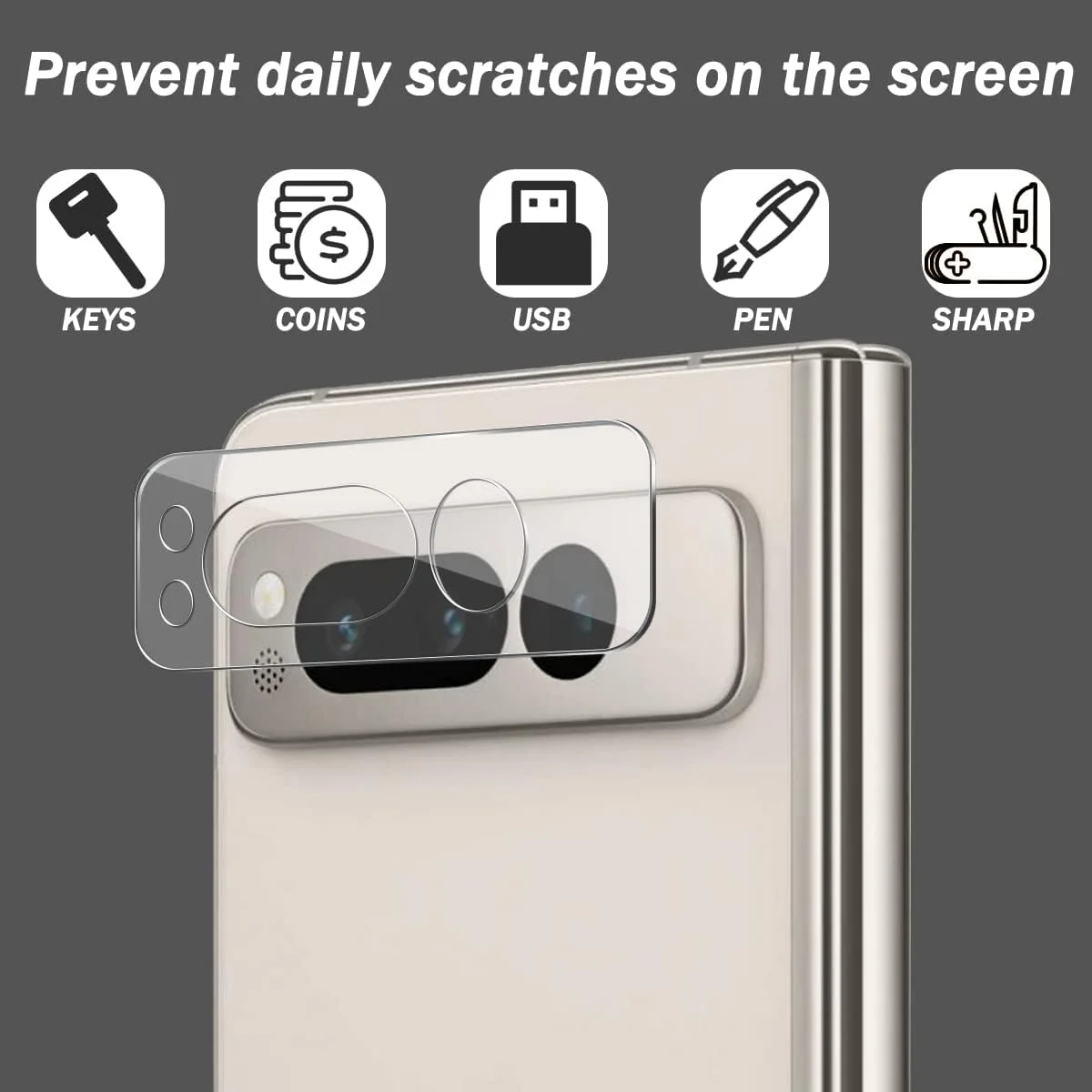 محافظ لنز دوربین Zerrshoo برای Google Pixel Fold، شیشه حرارت دیده، سختی 9H، مقاوم در برابر خراش - 3 عدد