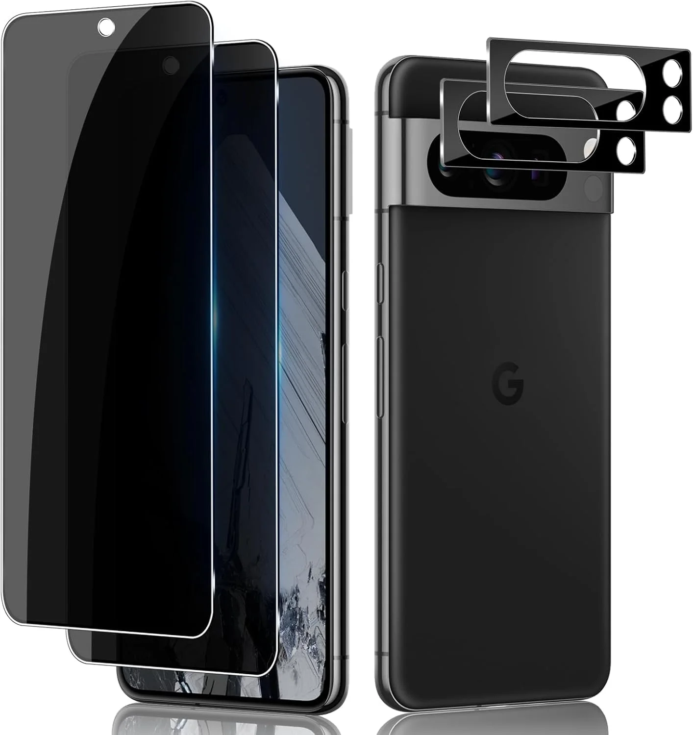 محافظ صفحه نمایش حریم خصوصی Lutree شیشه حرارت دیده برای گوگل پیکسل 8 پرو، بسته 2+2 محافظ ضد جاسوسی صفحه نمایش + فیلم محافظ لنز دوربین، سختی 9H ضد خش و ضد دید زدن