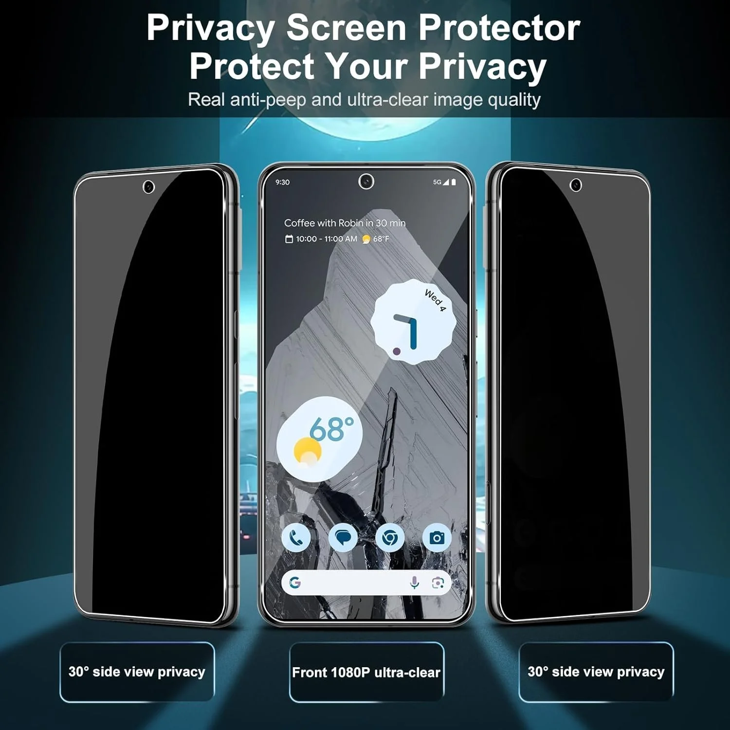 محافظ صفحه نمایش حریم خصوصی Lutree شیشه حرارت دیده برای گوگل پیکسل 8 پرو، بسته 2+2 محافظ ضد جاسوسی صفحه نمایش + فیلم محافظ لنز دوربین، سختی 9H ضد خش و ضد دید زدن