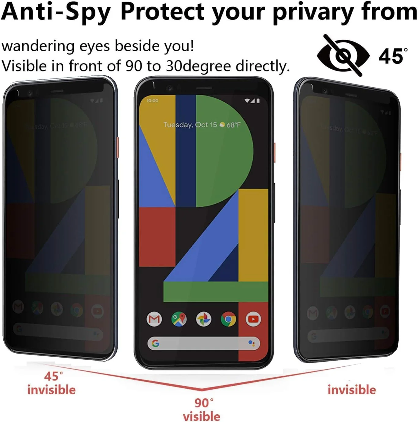 محافظ صفحه نمایش حریم خصوصی [2 عددی] گوگل پیکسل 4XL، [به روز شده] ضد جاسوسی، ضد تابش، ضد خش، نصب آسان، فیلم شیشه ای حرارت دیده سازگار با گوگل پیکسل 4XL 6.3 اینچی 2019 - سازگار با قاب (مشکی)