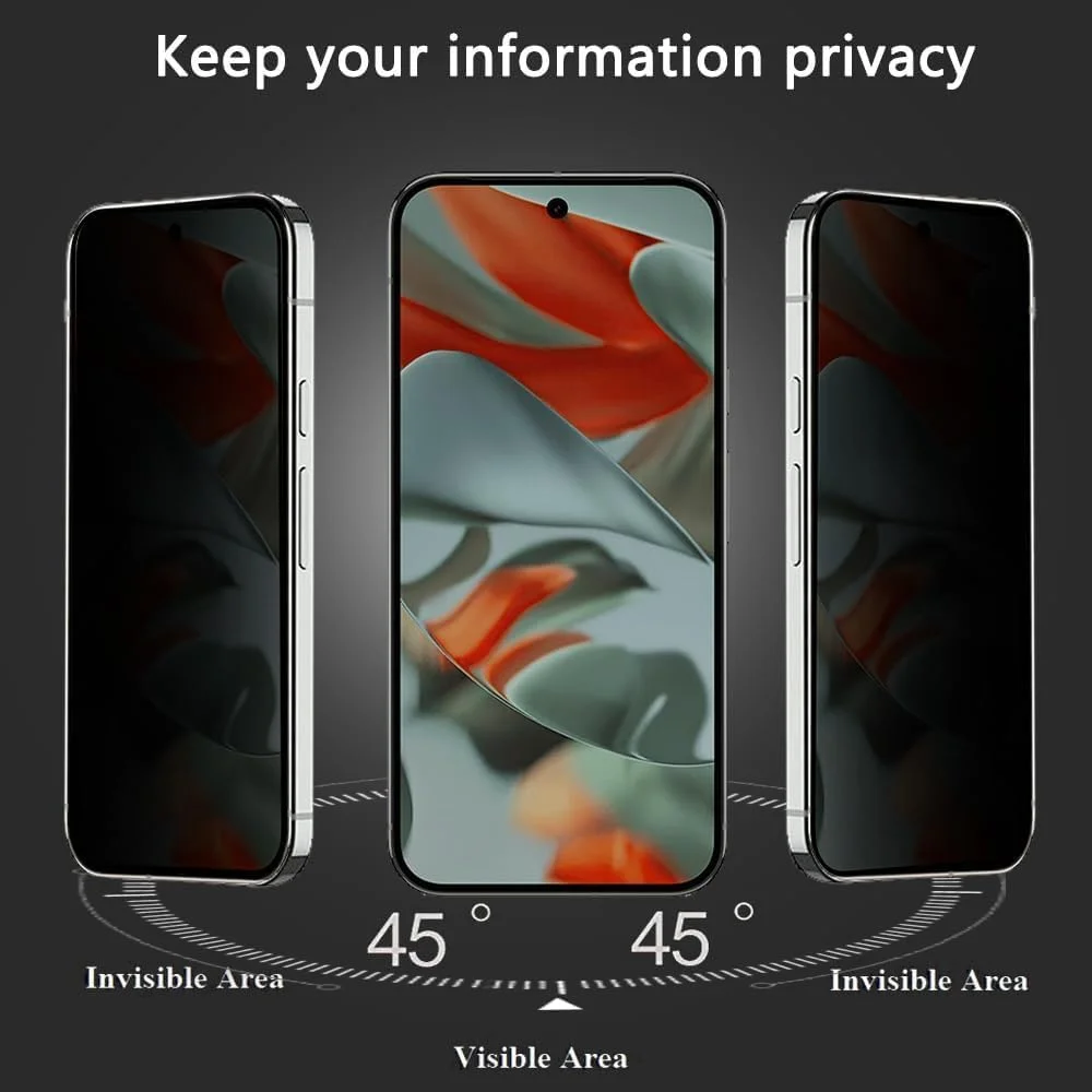 محافظ صفحه نمایش حریم خصوصی Muzz برای Google Pixel 9 Pro، فیلم شیشه ای حرارت دیده ضد جاسوسی، سختی 9H، مقاوم در برابر خراش، محافظ صفحه نمایش شیشه ای حرارت دیده ضد جاسوسی بدون حباب برای Google Pixel 9 Pro 5G 2024