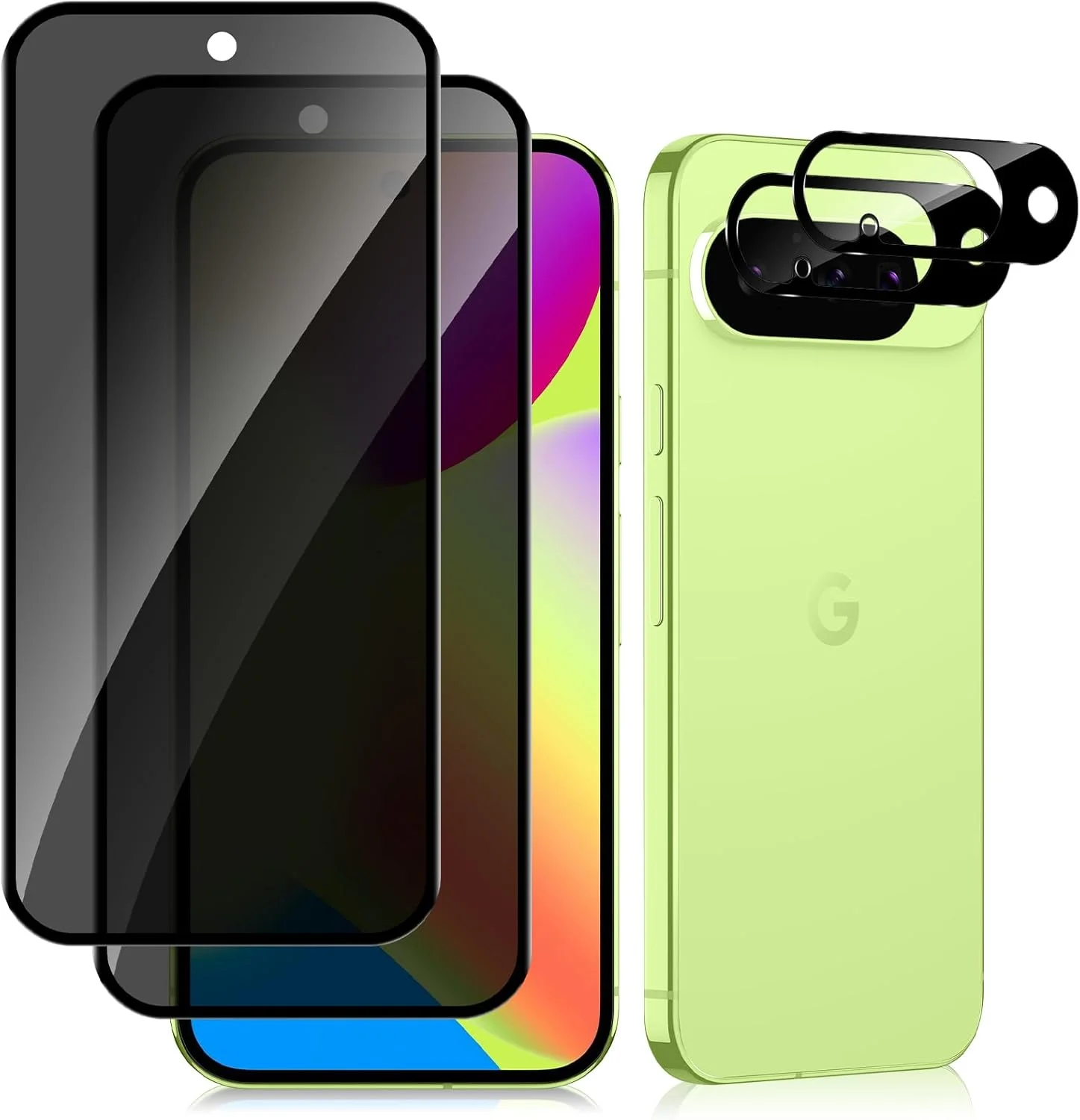 محافظ صفحه نمایش حریم خصوصی MiKoyi سازگار با Google Pixel 10 5G، [بسته 2+2 عددی] [سختی 9H] محافظ صفحه نمایش حریم خصوصی شیشه ای تمپر شده محافظ دوربین برای Google Pixel 10 5G