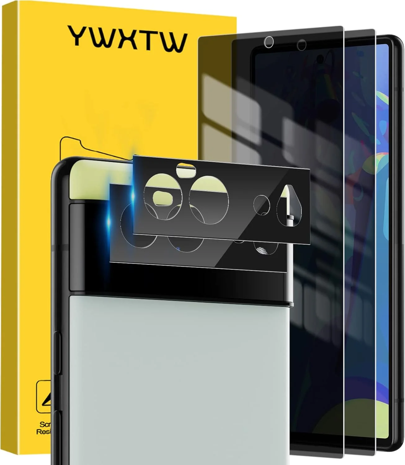 YWXTW for Google Pixel 6 Privacy Screen Protector, 2 Pack Anti Spy Tempered Glass and 2 Pack Camera Lens Protector, [Not Support Fingerprint Unlock] Case Friendly, Bubble Free, 6.4 Inch (Black)