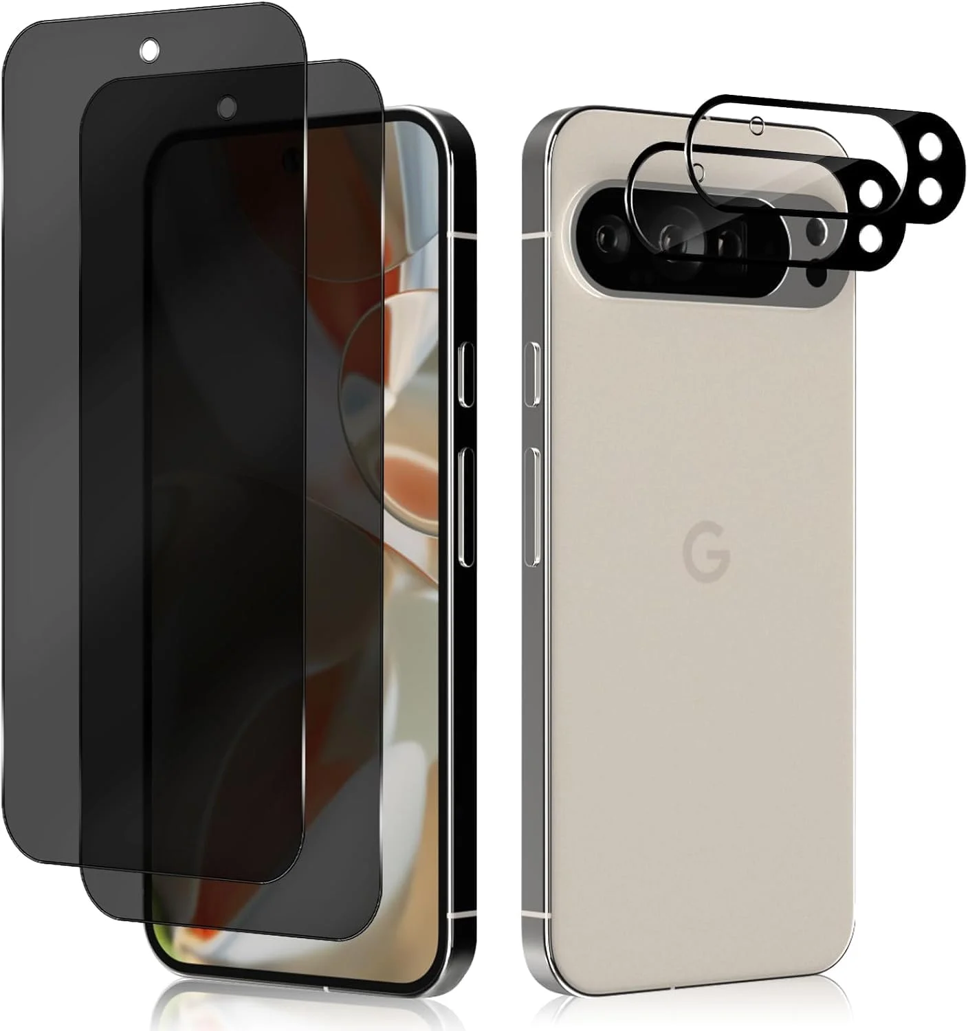 محافظ صفحه نمایش حریم خصوصی Gruattreay + محافظ لنز دوربین سازگار با Google Pixel 9 Pro XL، [بسته 2+2 عددی] شیشه حرارت دیده ضد جاسوسی با سختی 9H برای Google Pixel 9 Pro XL