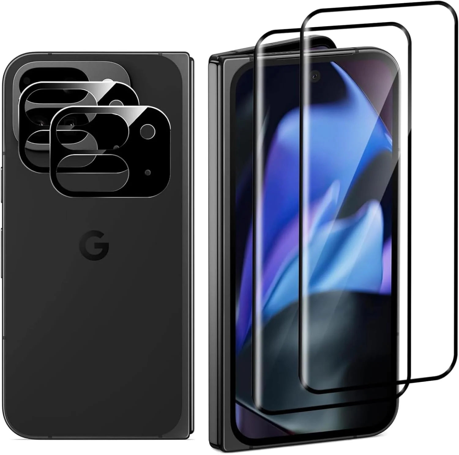 محافظ صفحه نمایش 2+2 عددی Vurtboly برای Google Pixel 9 Pro Fold 2024 به همراه محافظ لنز دوربین، شیشه حرارت دیده ضد خش 9H، سازگار با قاب، فیلم محافظ بدون حباب برای Google Pixel 9 Pro Fold 2024