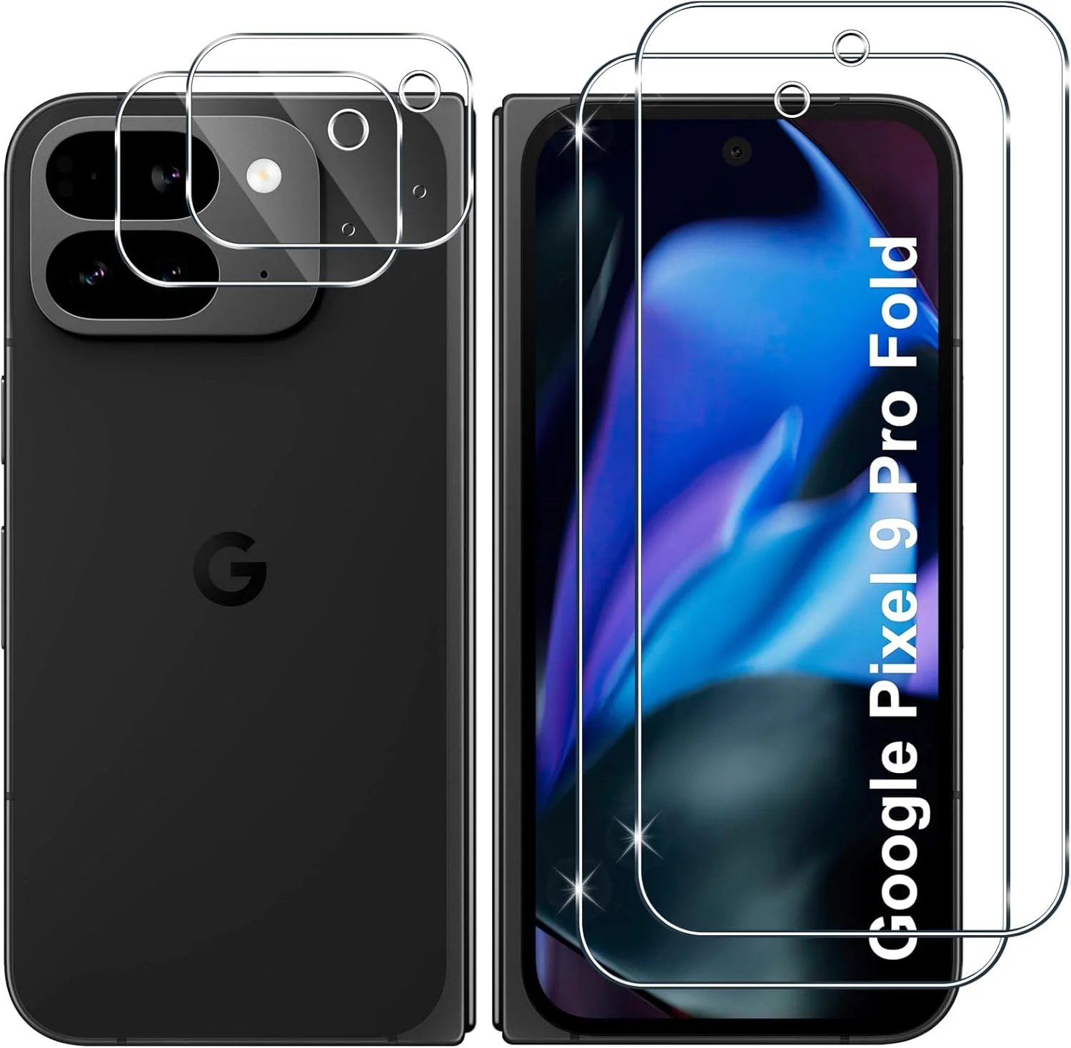 محافظ صفحه نمایش شیشه ای Lutree برای Google Pixel 9 Pro Fold، بسته 2 عددی + 2 شیشه محافظ + محافظ دوربین، فیلم شیشه ای حرارت دیده، محافظ صفحه نمایش HD با سختی 9H، بدون حباب، ضد خش