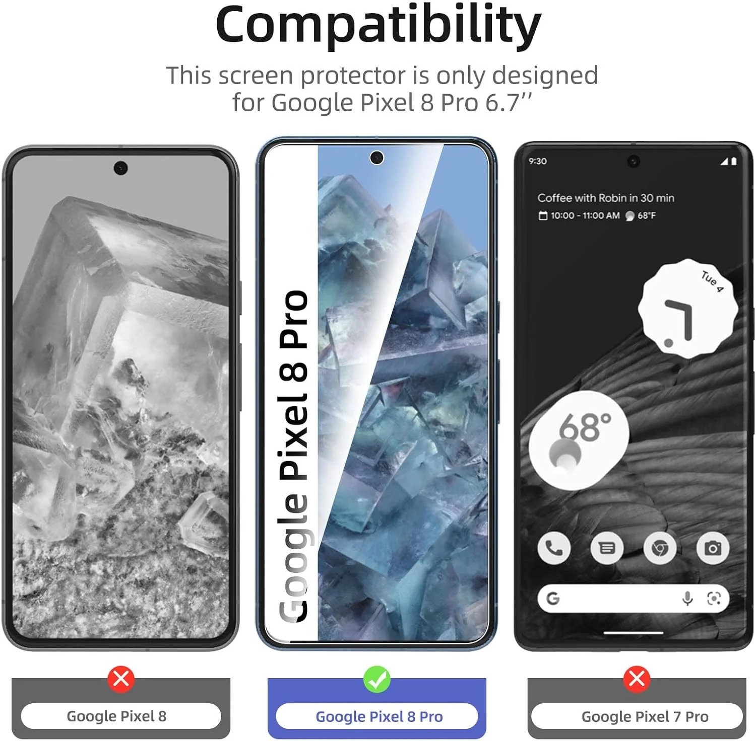 محافظ صفحه نمایش شیشه ای NEW'C، 3 عدد، شیشه حرارت دیده برای گوگل پیکسل 8 پرو، بدون حباب، سختی 9H فوق العاده بادوام محافظ صفحه نمایش شیشه ای NEW'C، 3 عدد، شیشه حرارت دیده برای گوگل پیکسل 8 پرو، بدون حباب، سختی 9H فوق العاده بادوام