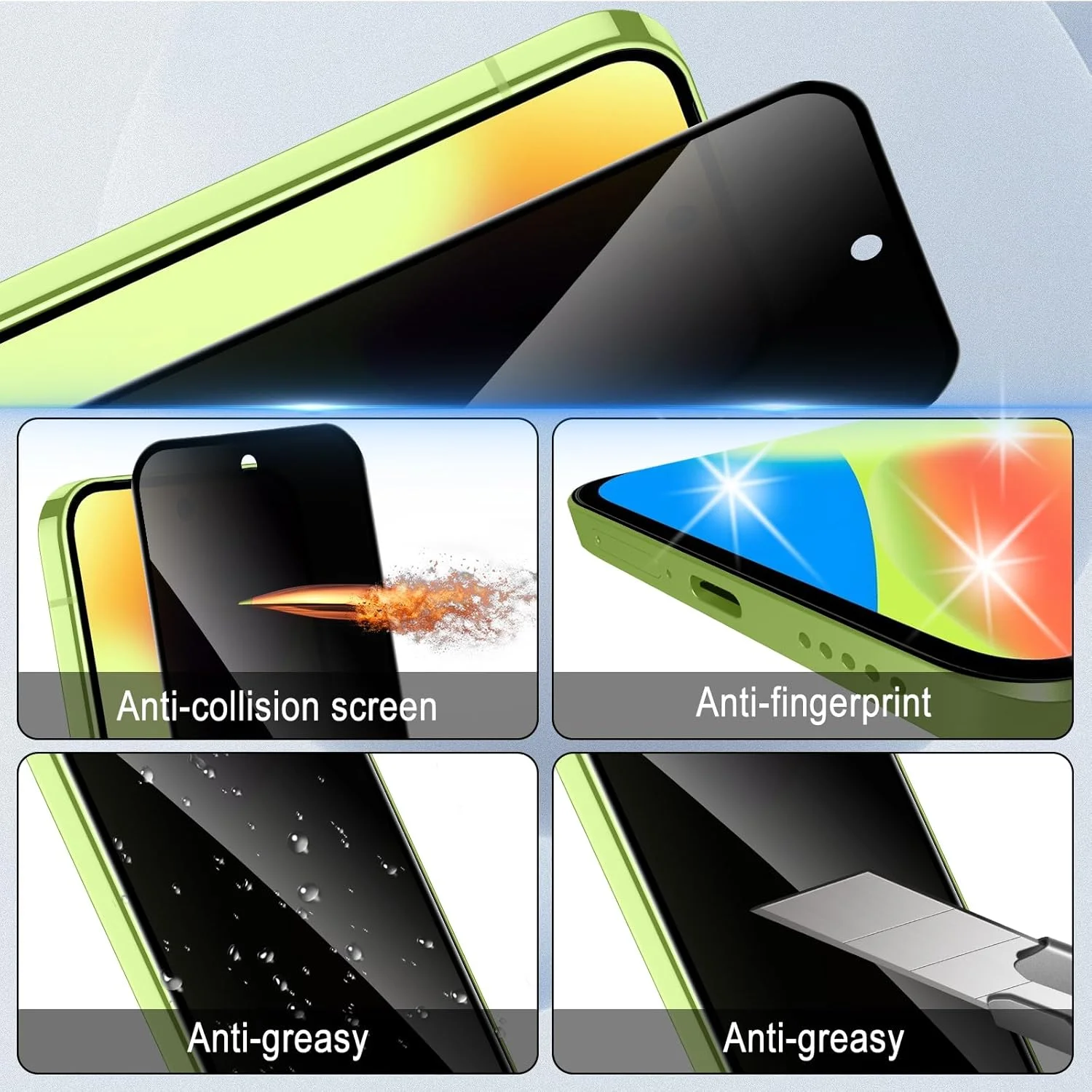 محافظ صفحه نمایش حریم خصوصی MiKoyi سازگار با Google Pixel 10 5G، [بسته 2+2 عددی] [سختی 9H] محافظ صفحه نمایش حریم خصوصی شیشه ای تمپر شده محافظ دوربین برای Google Pixel 10 5G