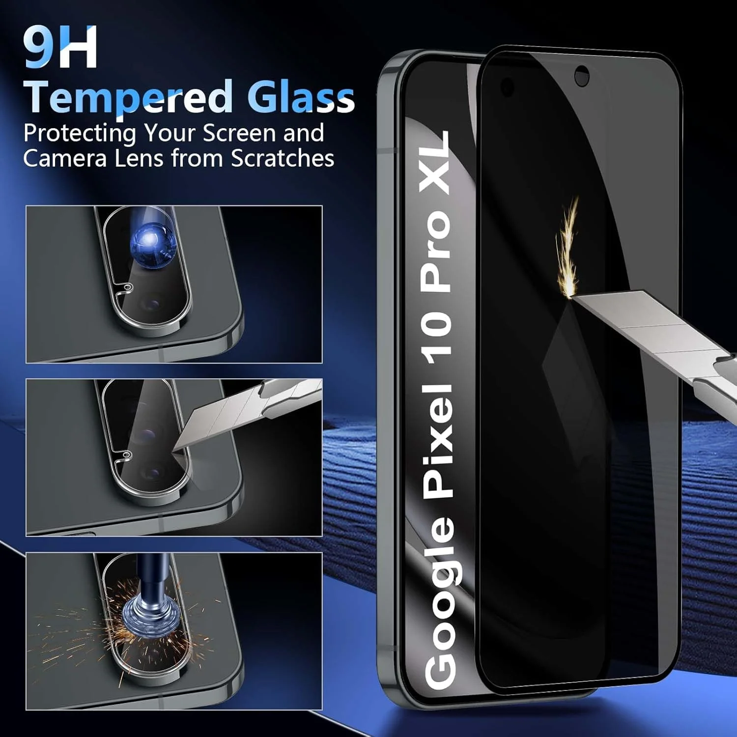 محافظ صفحه نمایش حریم خصوصی Liilaa برای Google Pixel 10 Pro XL، [2 + 2 عدد] شیشه حرارت دیده حریم خصوصی و محافظ دوربین، ضد خش سختی HD 9H ضد جاسوسی