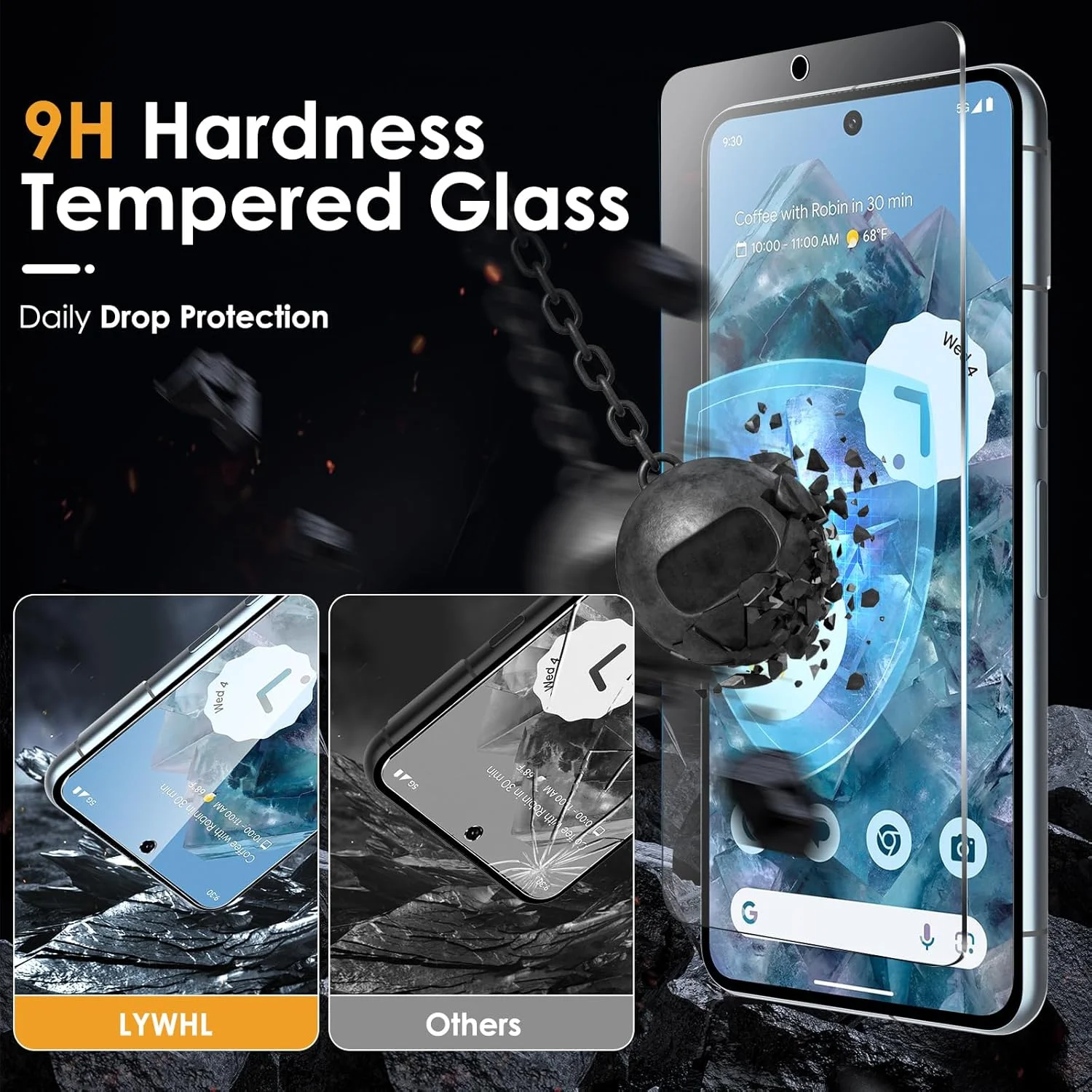 محافظ صفحه نمایش LYWHL برای گوگل پیکسل 8 پرو، بسته 3 عددی، فیلم شیشه ای حرارت دیده با لوازم جانبی قاب نصب آسان، لمس حساس و باز کردن قفل اثر انگشت، بدون حباب و سازگار با قاب گوشی
